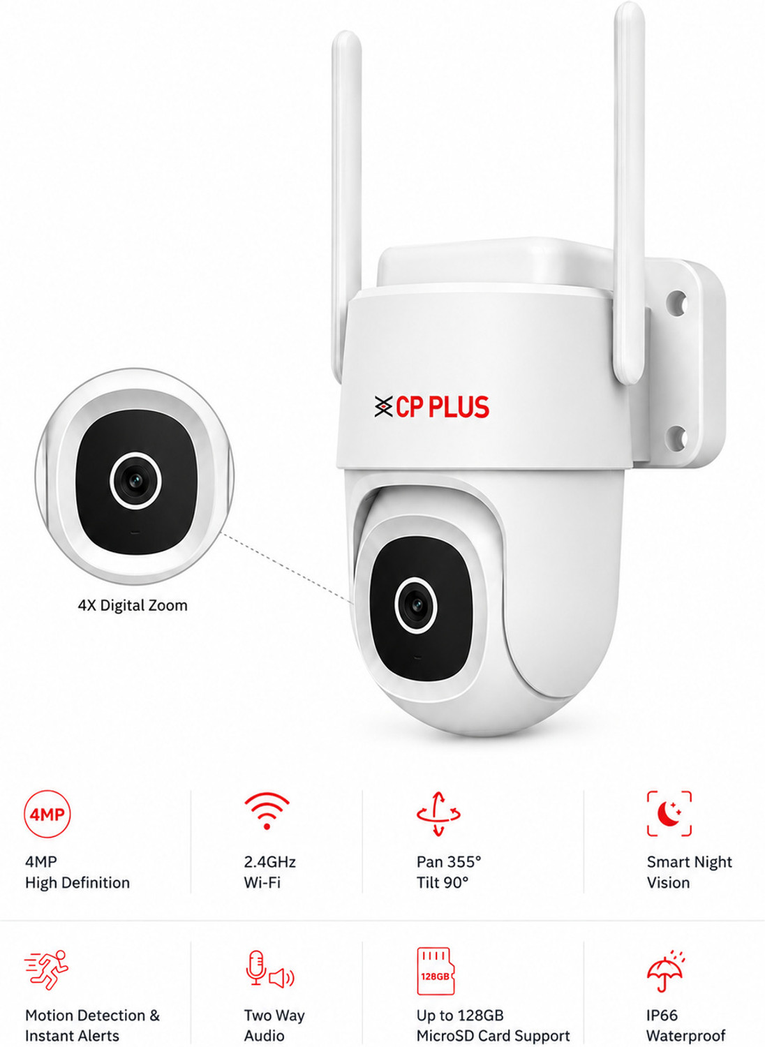 Image of CP PLUS CP-Z45Q 4MP Wi-Fi Pan Tilt , Full Color Night Vision & Motion Alerts Security Camera