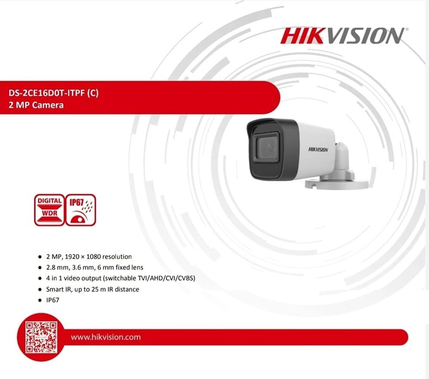Image of HIKVISION DS-2CE16D0T-ITPF Bullet CCTV outdoor, night vision 2mp Security Camera
