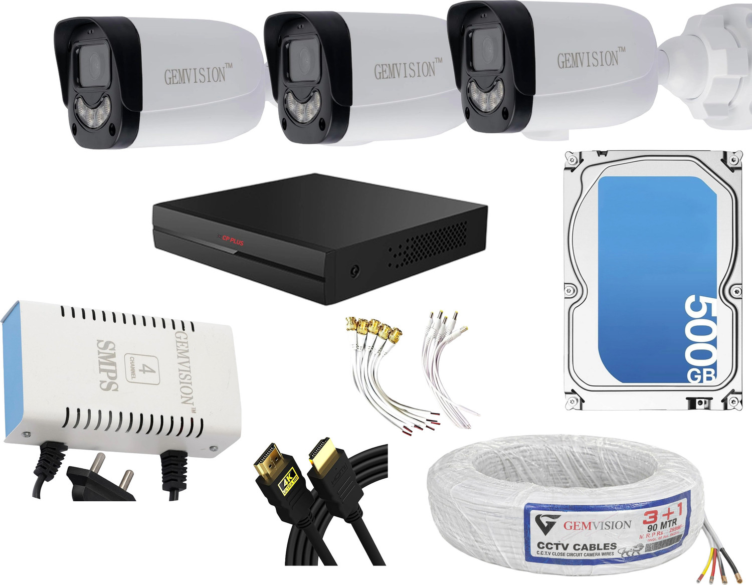 Image of CP PLUS 3MP Color Night Vision CCTV Camera Kit 3 Bullet Cam 4CH DVR 500GB HDD Set Security Camera