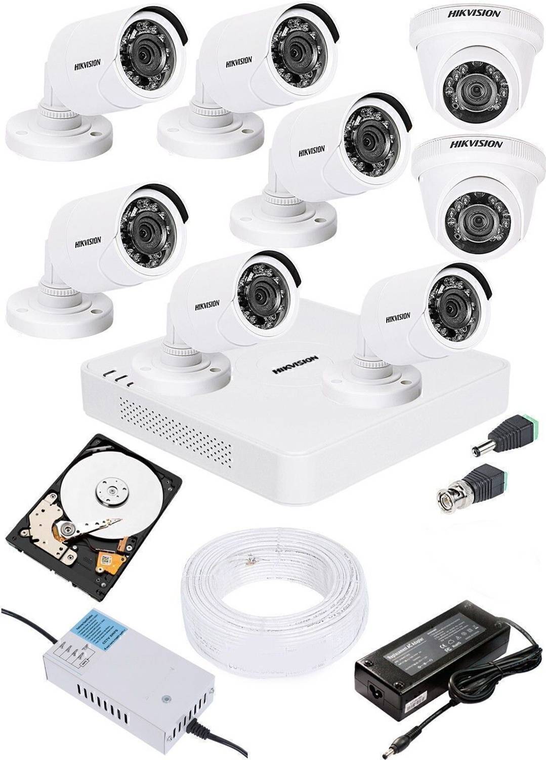 HIKVISION 8 CHANNEL HD DVR 1080p 1Pcs,Outdoor Camera 2MP (1080p) 6Pcs,Indoor Camera 2MP (1080p) 2Pcs,1 TB Hard Disk 1Pcs,Full combo set Security Camera