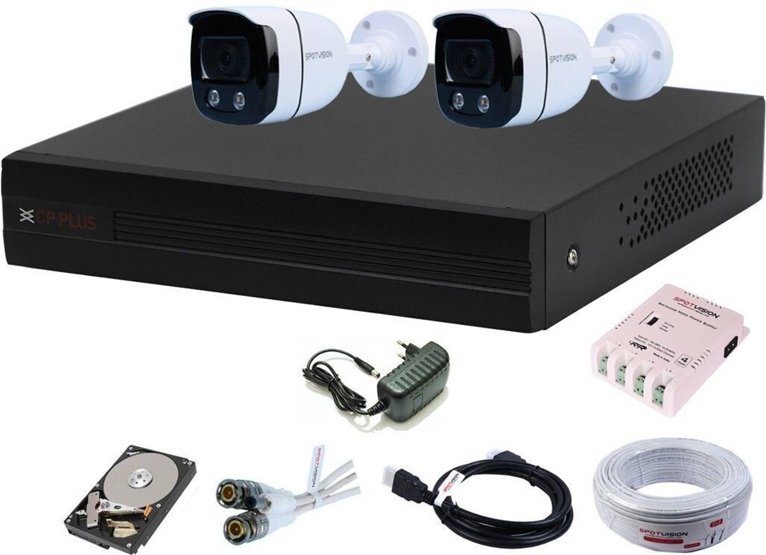 CP PLUS 4 Channal HD DVR 1080p Outdoor Camera 2.4 MP 2Pcs,Full combo set Security Camera