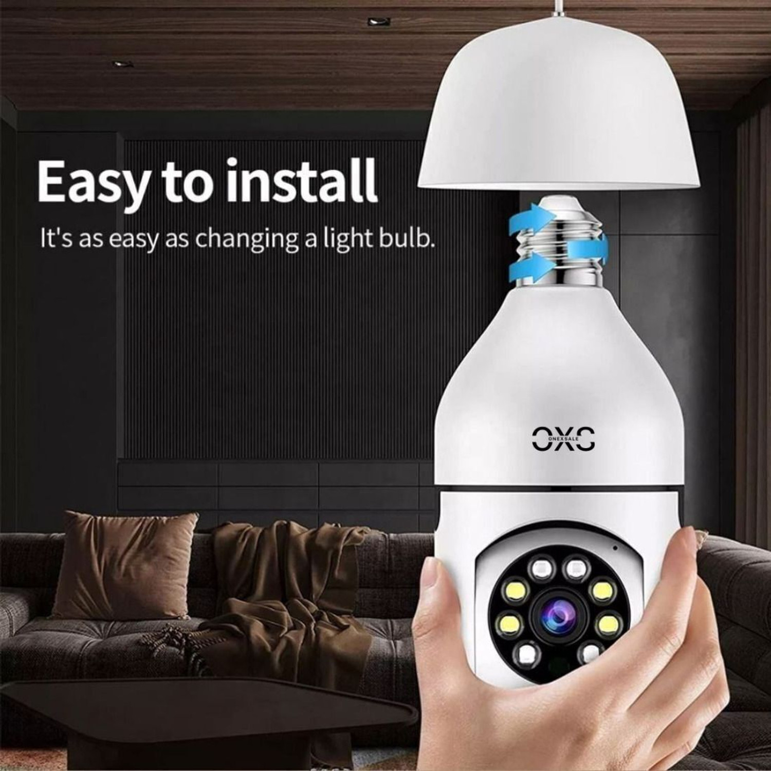 Image of OneXsale 5MP HD WiFi Bulb Holder Night Vision Indoor /Outdoor Home Office Monitoring CCTV Security Camera