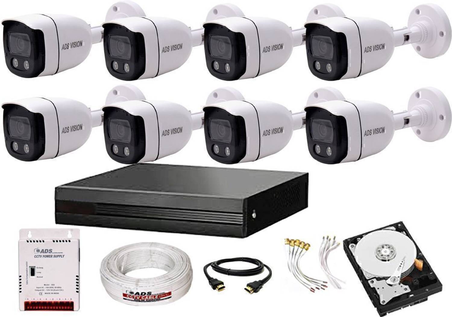ADS VISION ADS 8CH DVR 8 BULLET Cctv Camera Full Set With 1TB HDD And All Accessories Security Camera