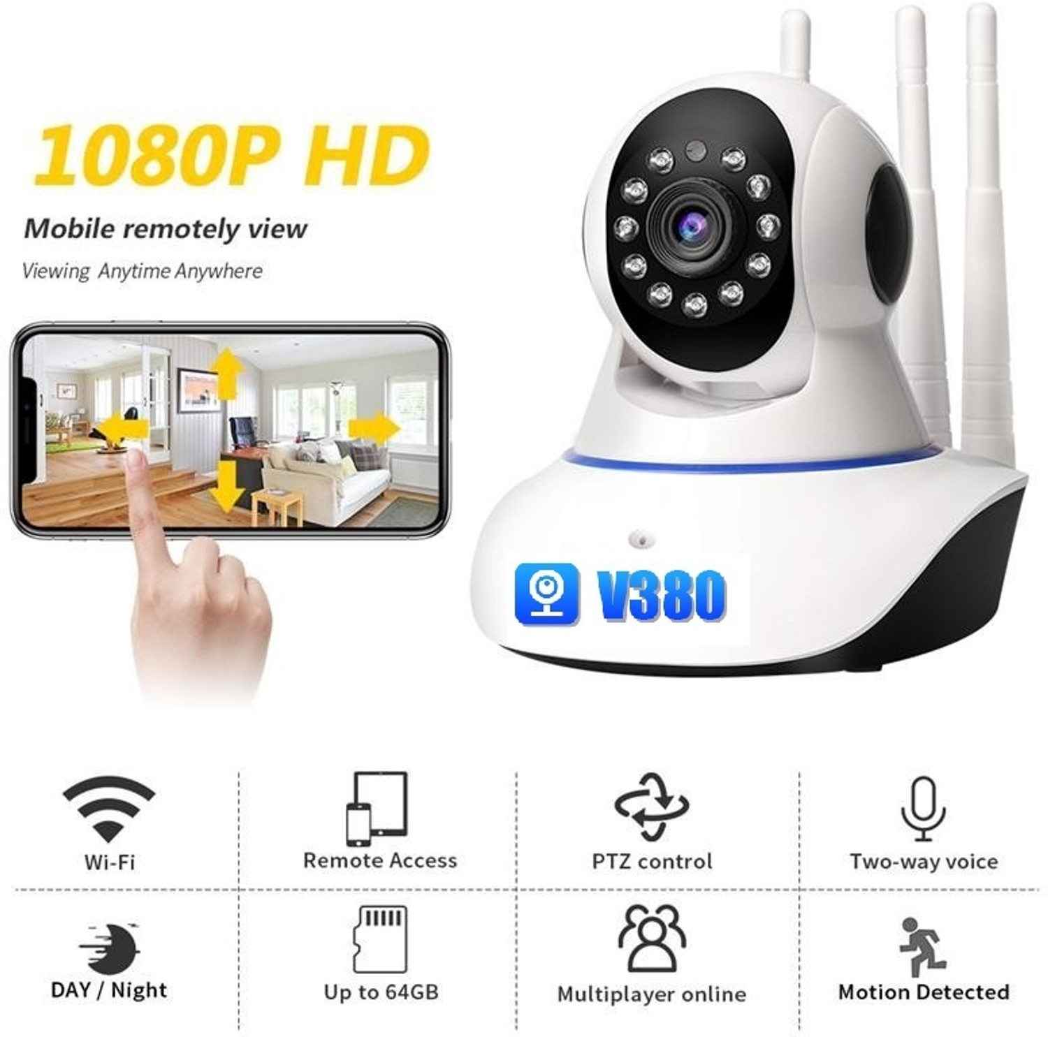 Image of AVOIHS CCTV WiFi Wireless PTZ 12MP Camera 1080p Night Vision 360 LiveView TwoWay Audio Security Camera