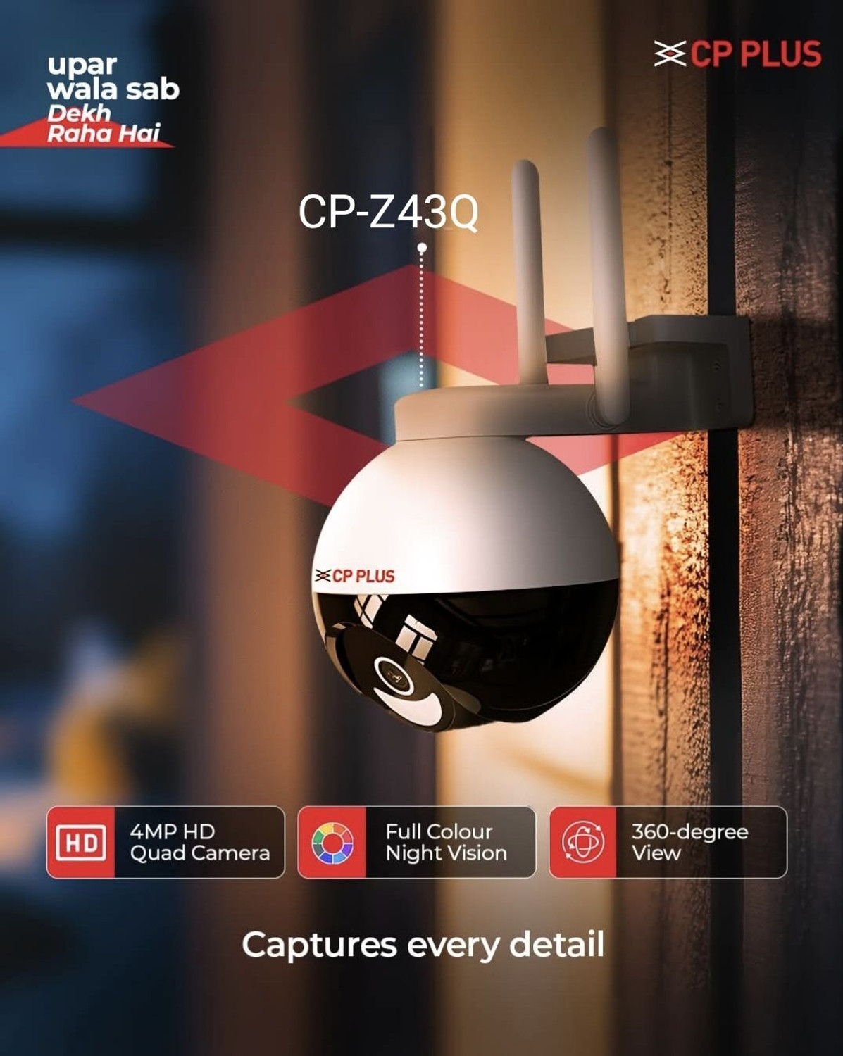 Image of CP PLUS 4MP Wi-Fi PTZ Camera - 360 Coverage, Full-Color Night Vision & AI Security Camera