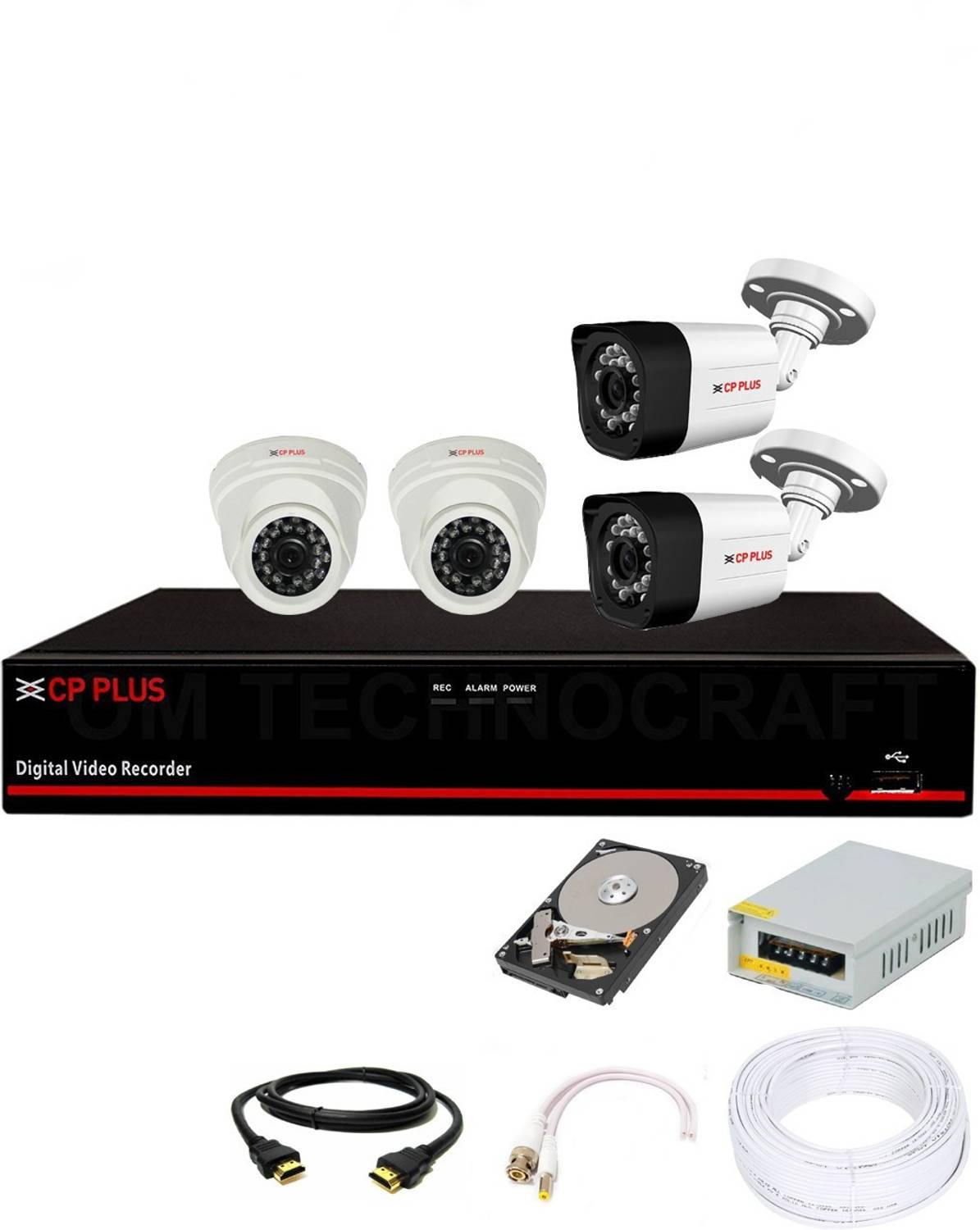 CP PLUS 4 Channal HD DVR 1080p 1Pcs,Outdoor 2.4 MP 2Pcs,Indoor 2.4 MP 2Pcs,Hard Disk, Security Camera