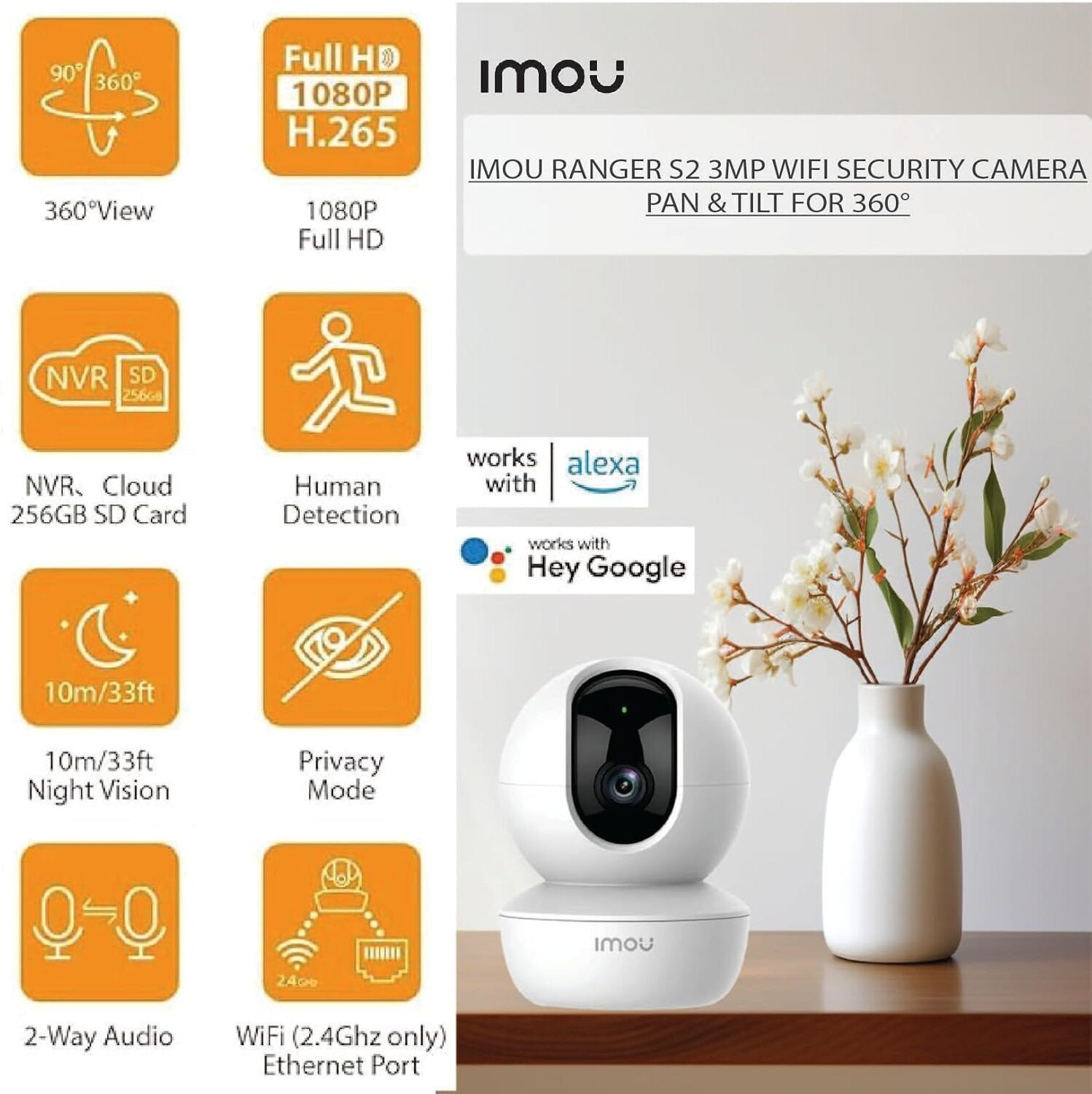 Image of IMOU Ranger S2 IPC-DK2-3H1W 3MP Pan Tilt /Indoor /Two-Way Talk / Night Vision Security Security Camera