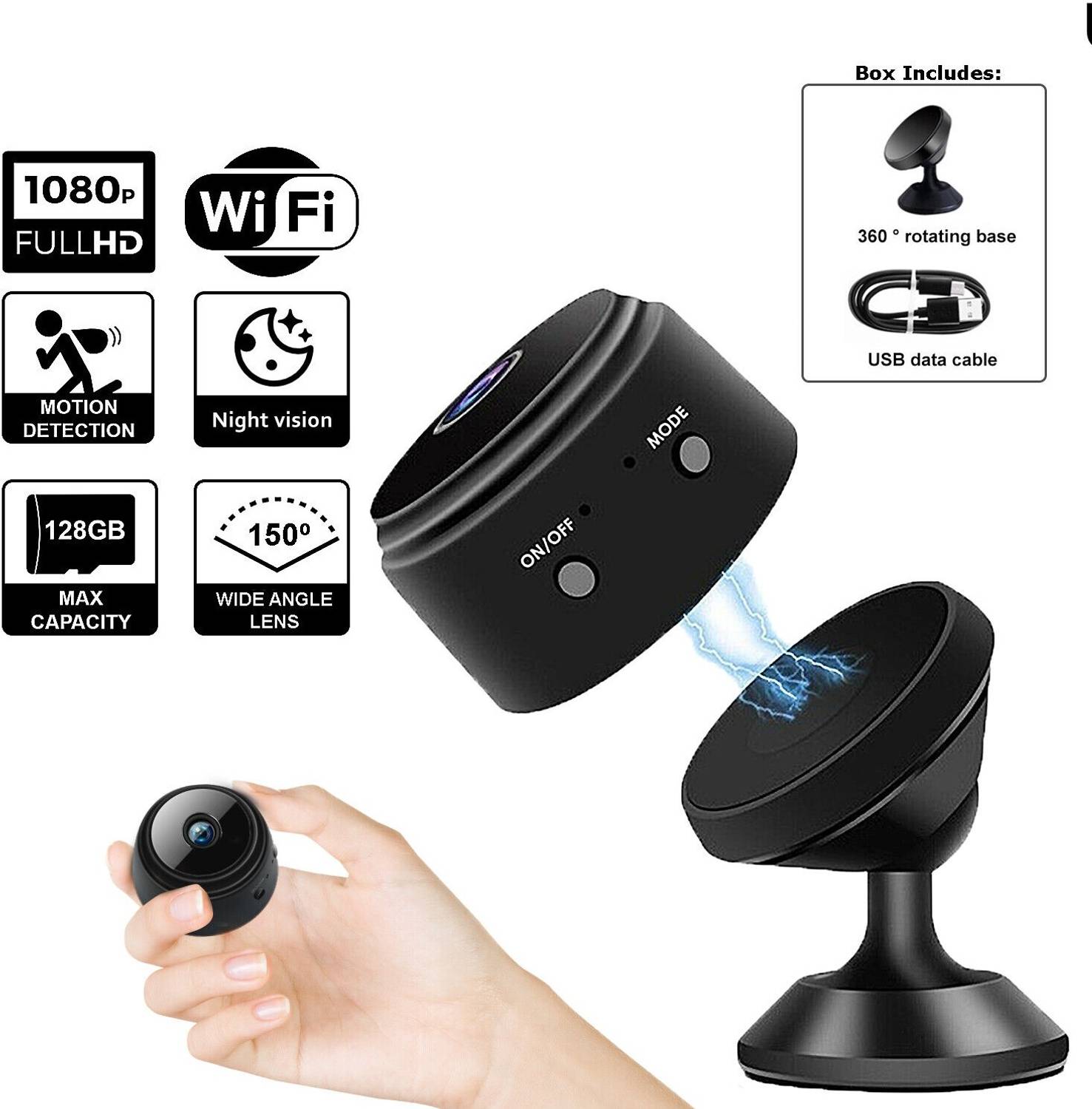 AVOIHS Spy CCTV Magnet WiFi Hidden 1080P HD Camera DVR Night Vision Built-in Battery Security Camera