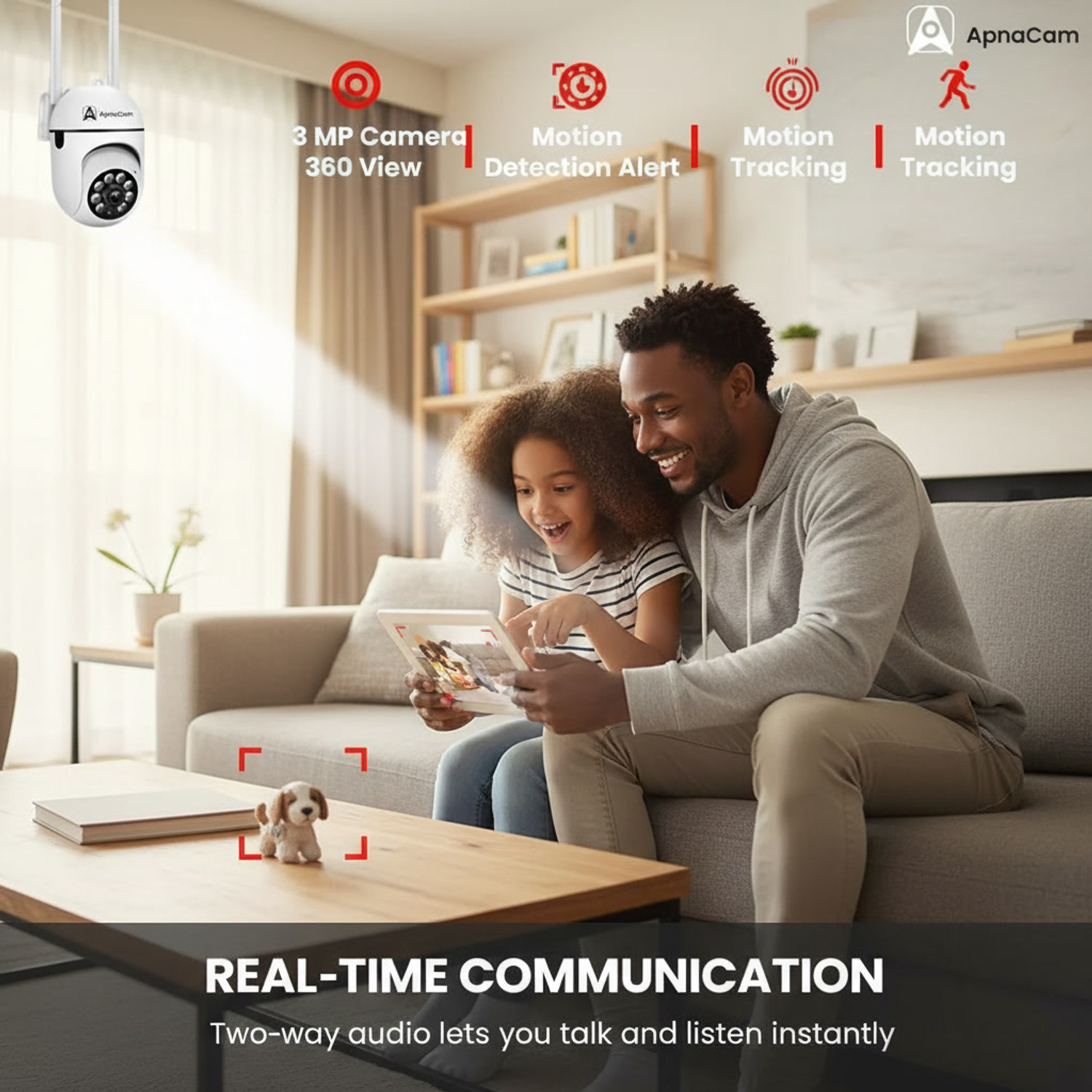 Image of ApnaCam 5MP FHD WiFi Mini Fox PTZ 360 View, Two-Way Audio Wireless Home & Office Security Camera