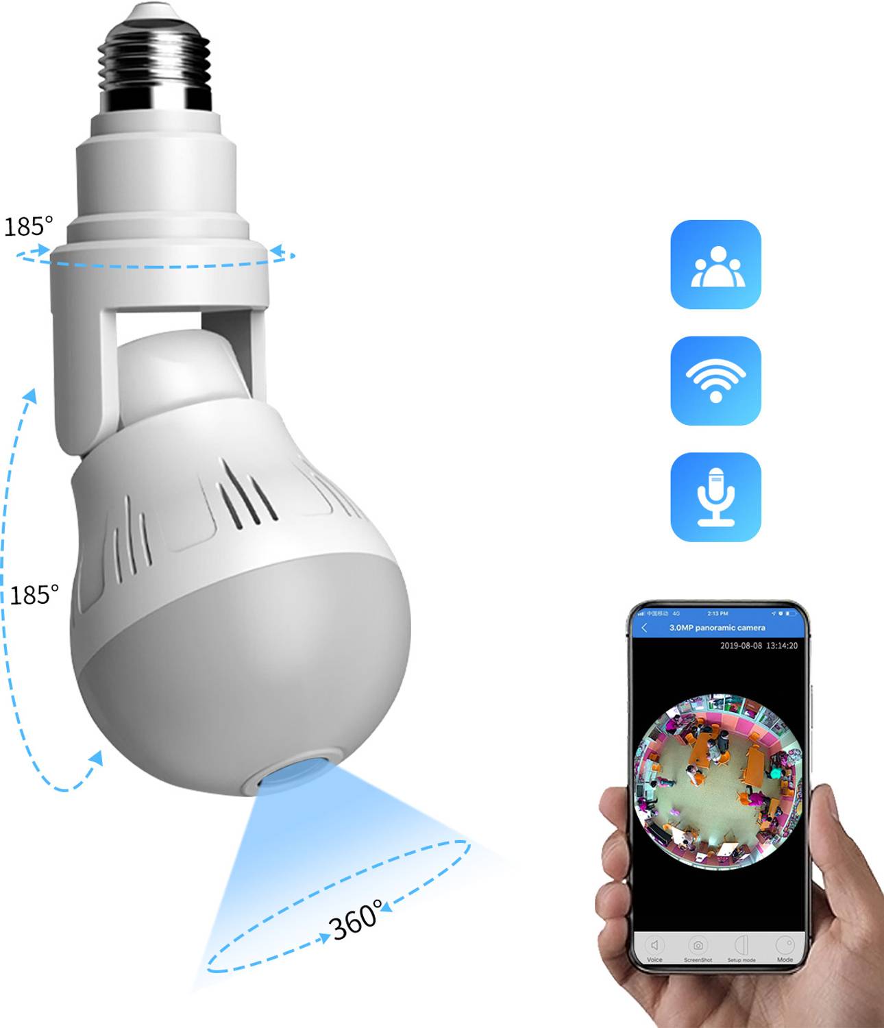 AVOIHS 1080P Full HD 3D Wifi Bulb Hidden Spy Bulb Camara Wireless 360 Indoor Outdoor Security Camera