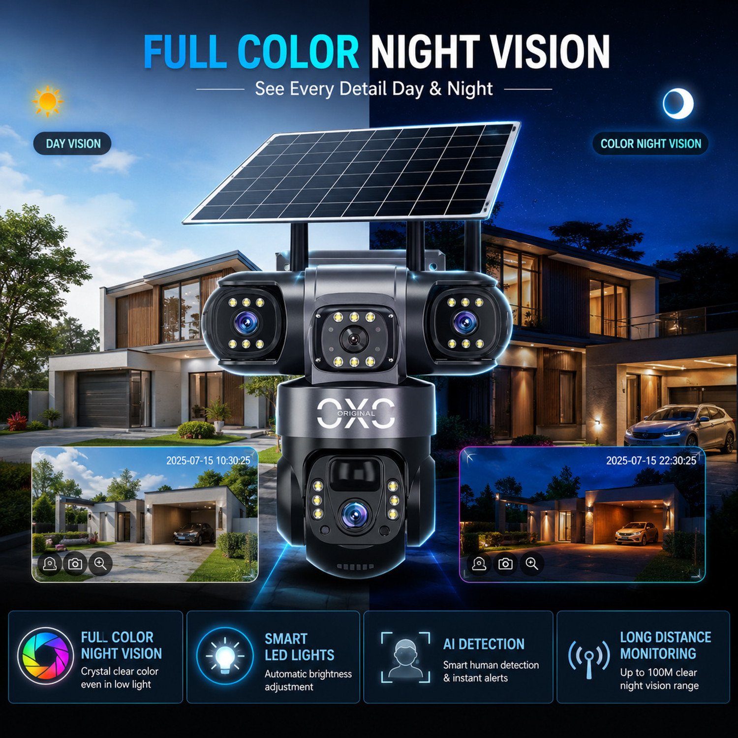 Image of OneXsale 12MP FHD 4G Solar Powered 360View PTZ 3 Lens Night Vision Security Camera