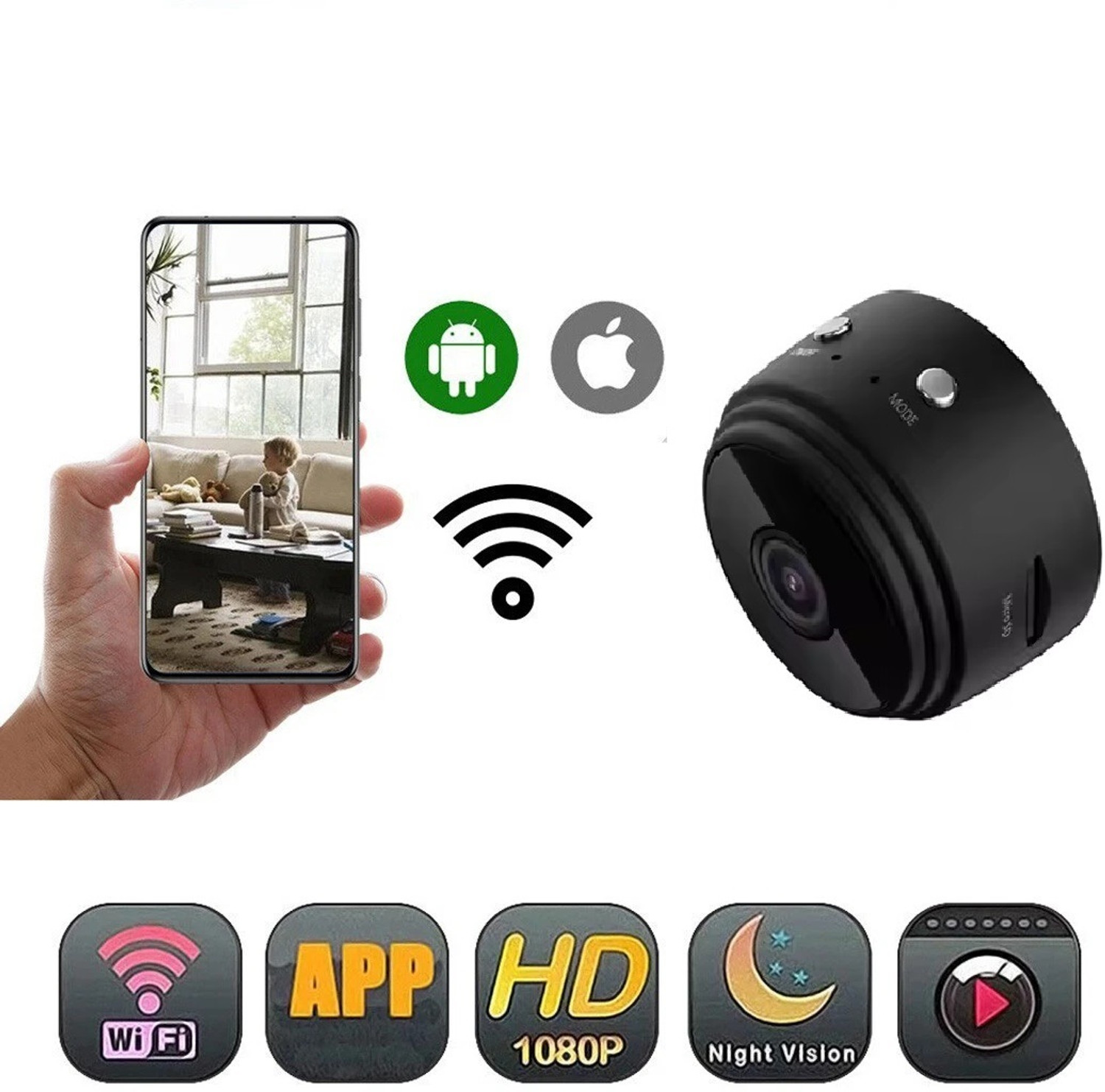 Image of SIOVS Portable Spy CCTV Camera - WiFi 1080P Hidden Cam with Magnetic Mount Security Camera