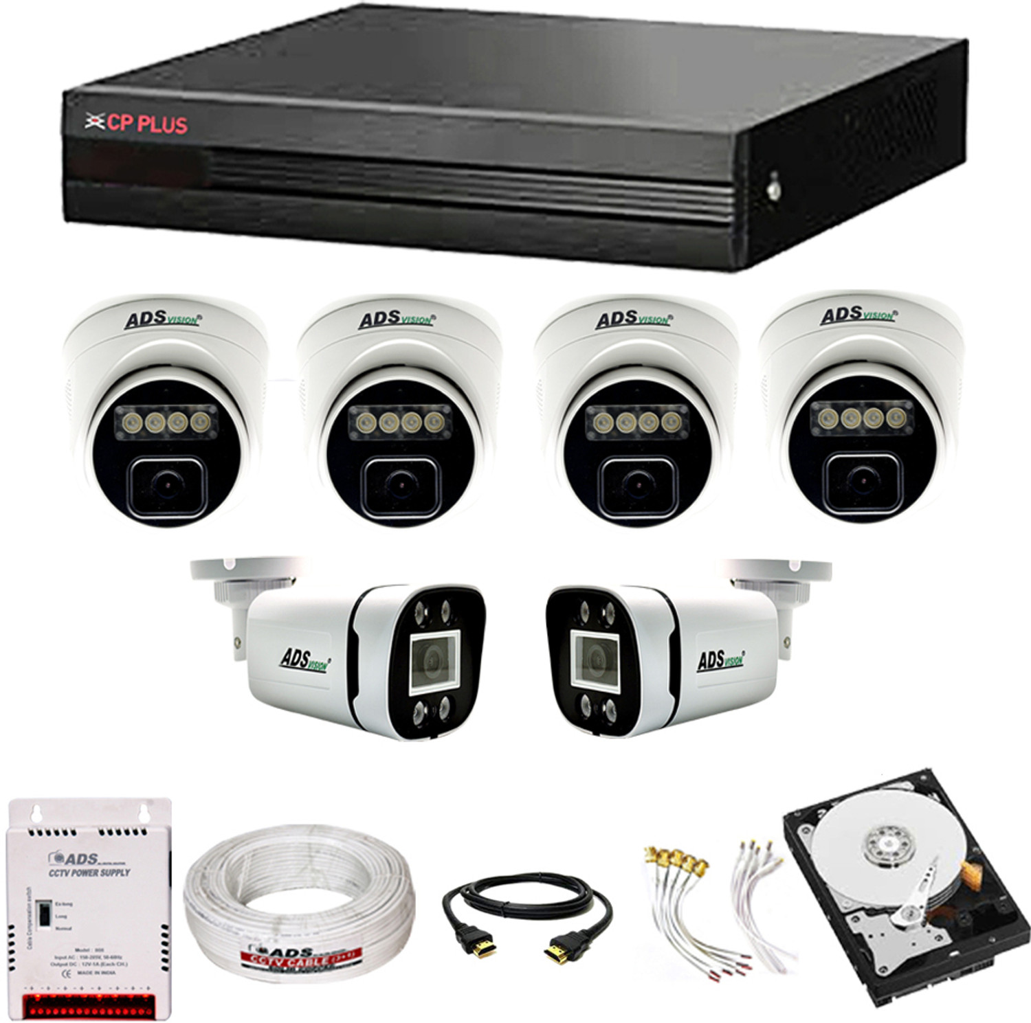 Image of CP PLUS HYBRID DVR 8CH HD 4DOME 2BULLET COLORVU NIGHT VISION AUDIO CAMERA 500GB HDD Security Camera