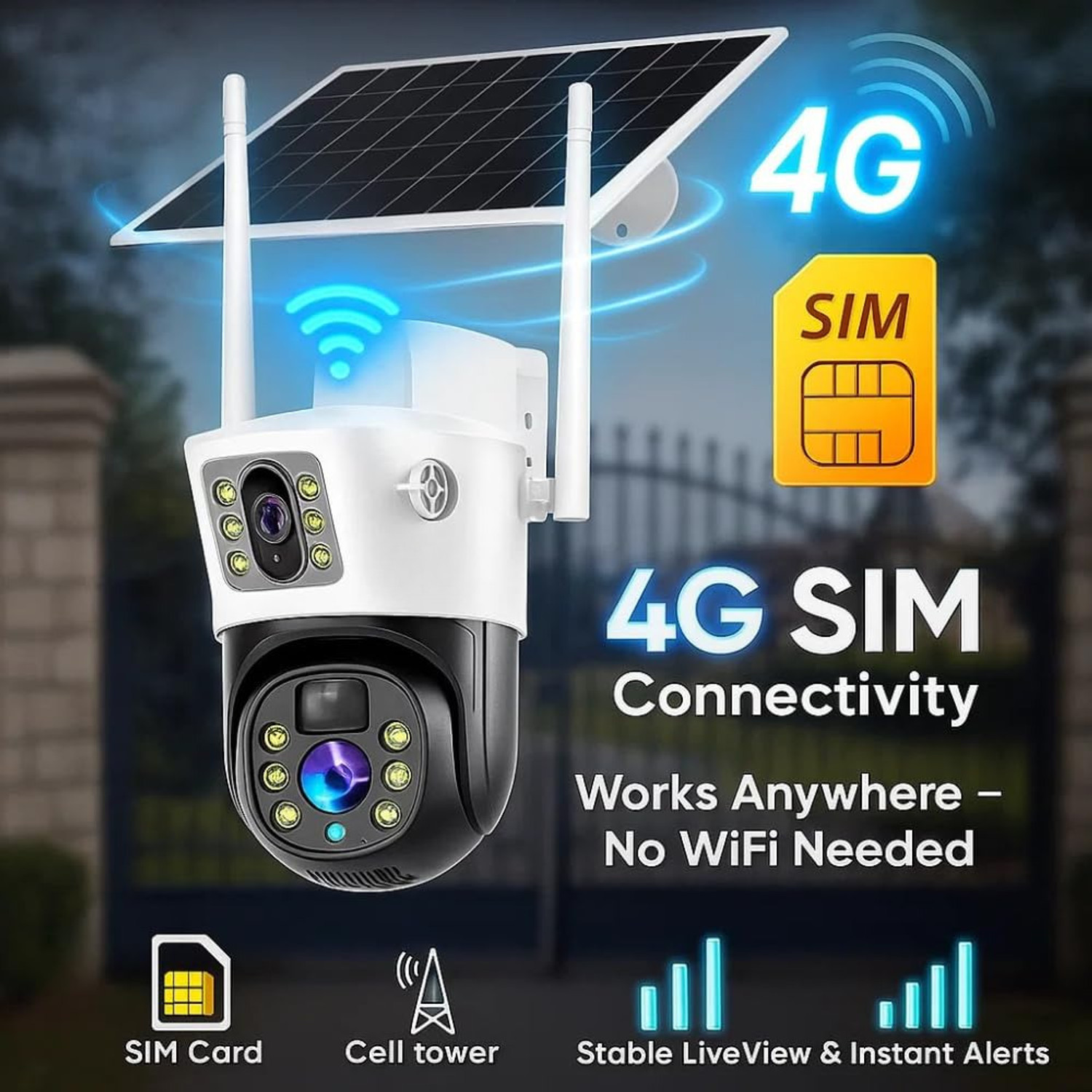 Image of Supercams 4G Solar Security Camera | 5+5MP UHD Dual Lens /Screen Outdoor Security Camera