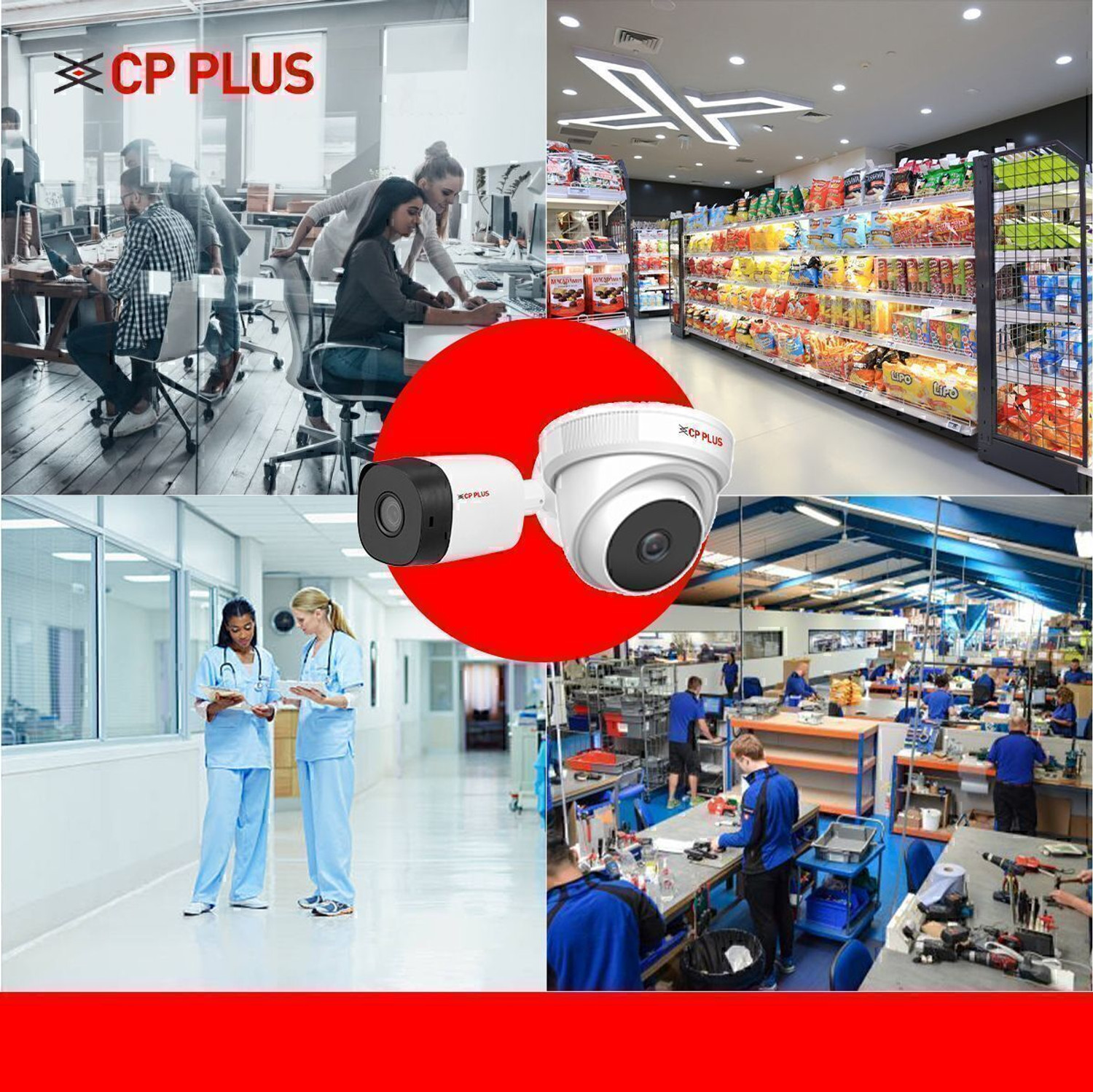 Image of CP PLUS CP-UCK-TD31H3-B1 with 1 Dome & 3 Bullet Camera, DVR, 70 Mtr. Cable 1TB Hard Disk Security Camera