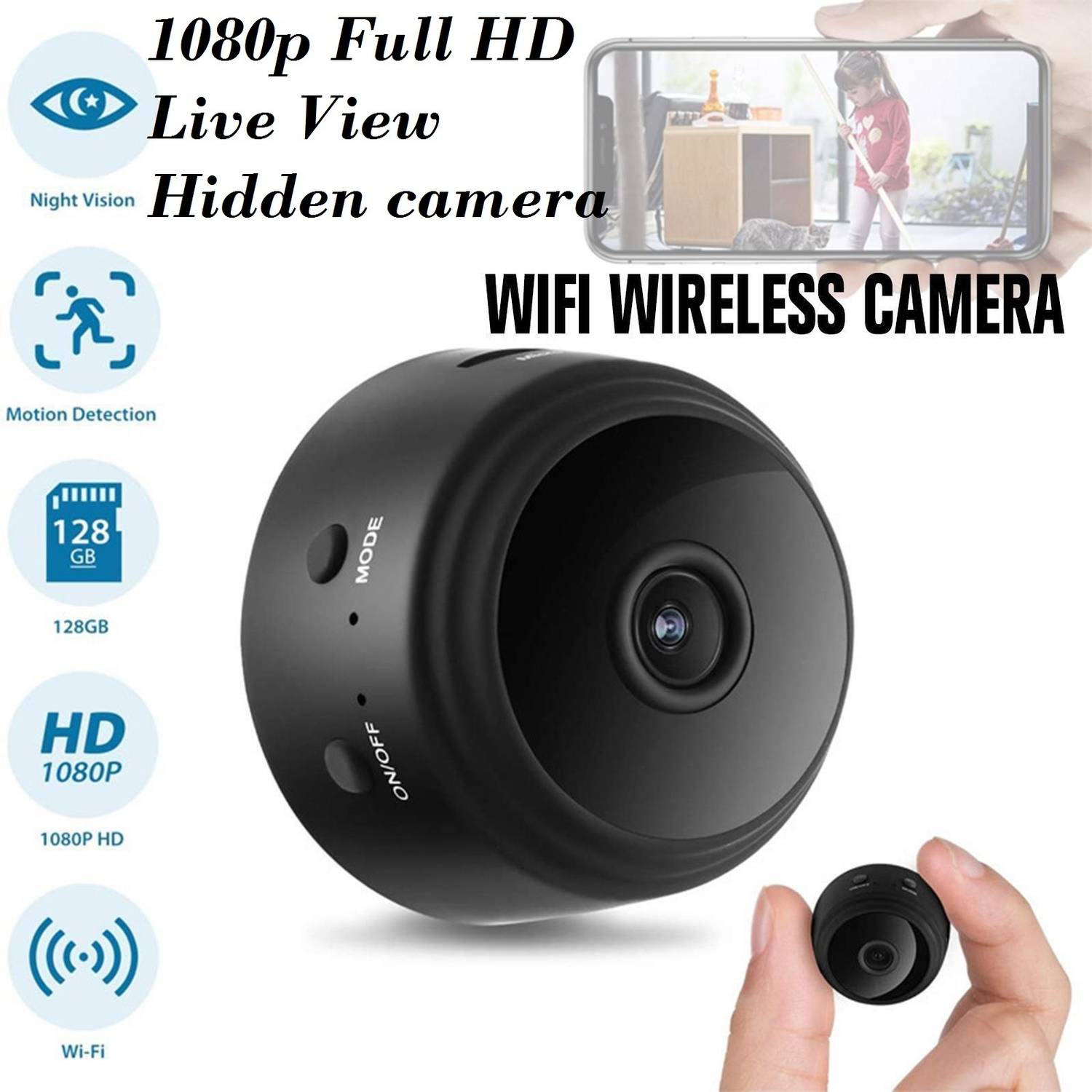 Bzrqx Mini Size WiFi Magnetic 5.0 MP HD 1080P Wireless Spy CCTV Camera Live Recording Security Camera