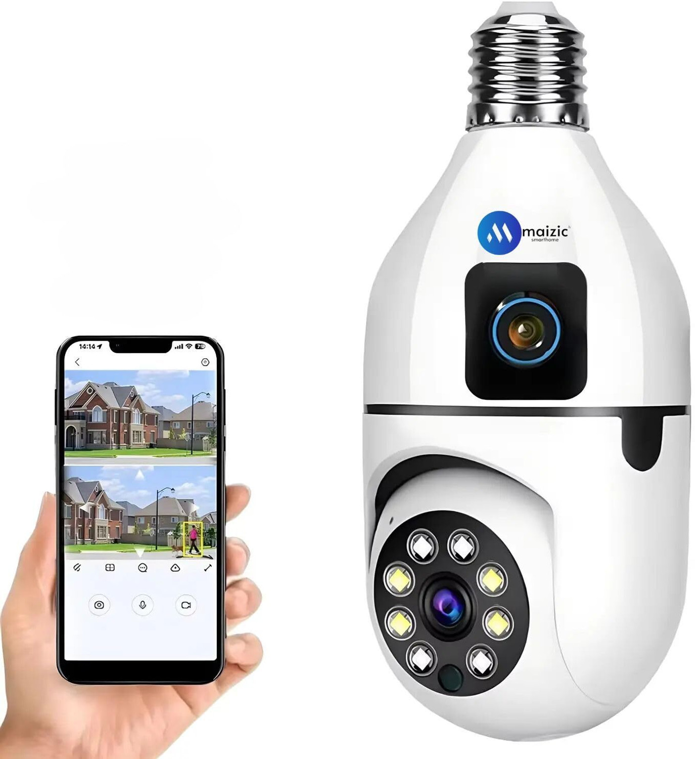 Image of Maizic Smarthome 3+3MP 2in1 Dual Lens /Dual Screen Bulb PTZ Color Night Vision Wifi Security Camera