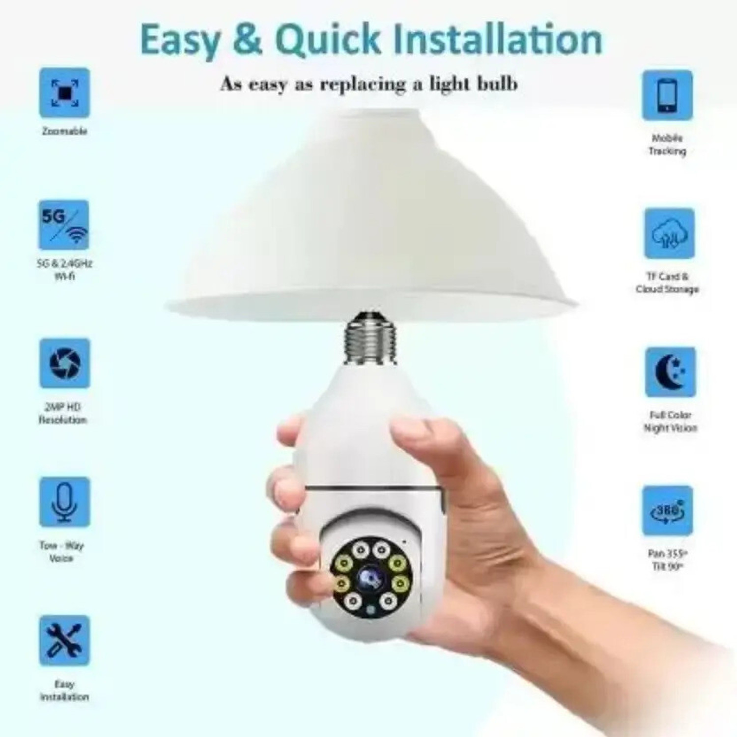 Image of SKY HUB Wireless Bulb Shape PTZ V380 Pro Indoor 360 Spy Camera cctv camera for home Security Camera