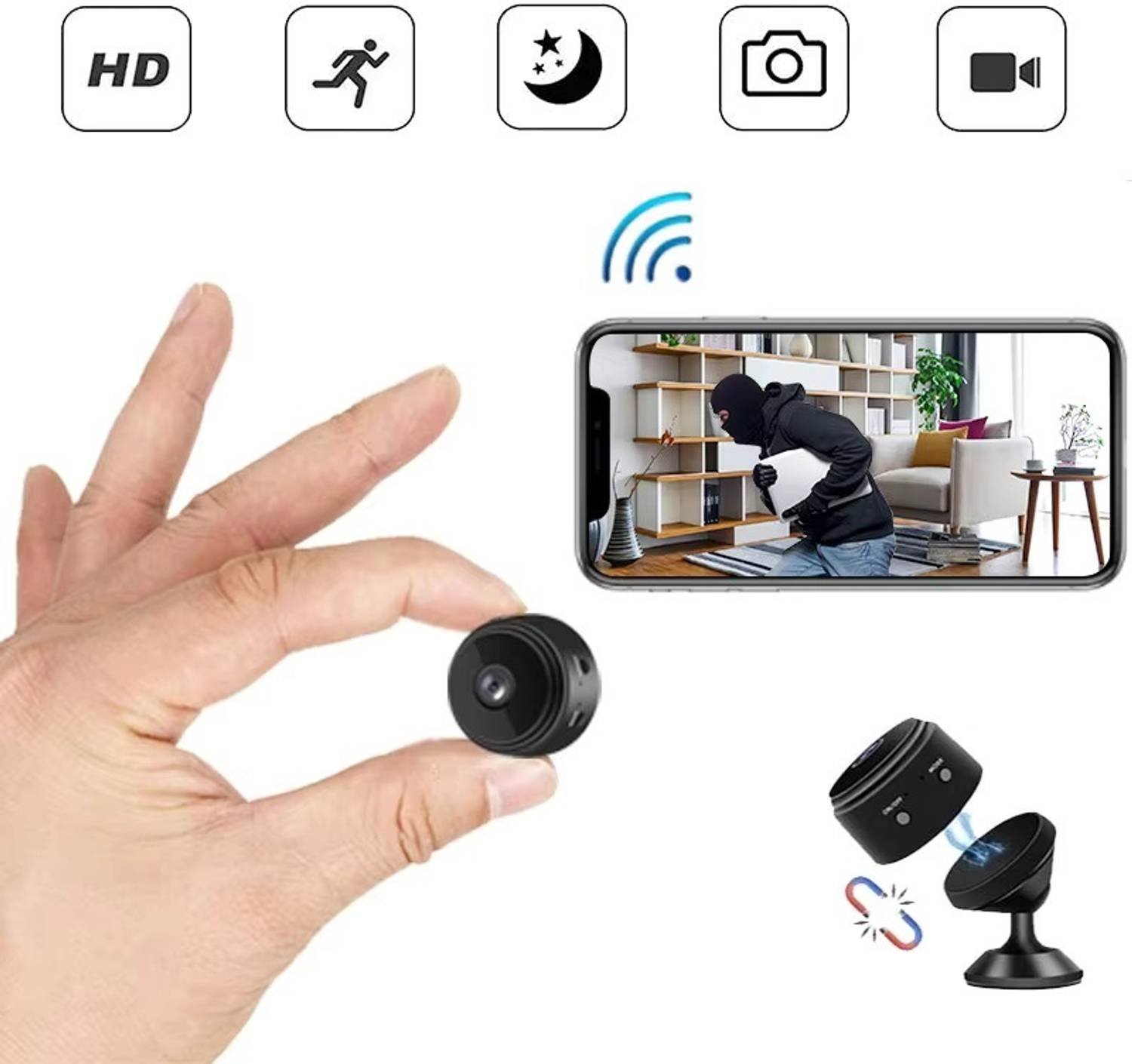 OSQD Wireless Hidden CCTV – Spy Camera 1080P HD, Night Vision, WiFi Security Camera