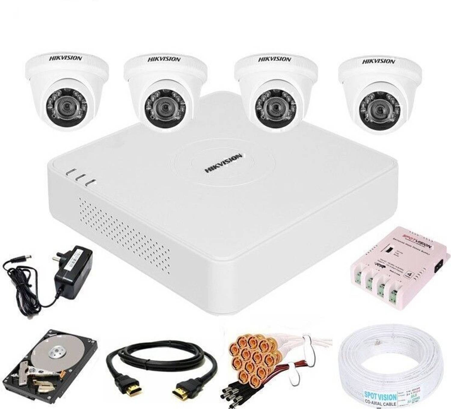 HIKVISION 4 Channal HD DVR 1080p 1Pcs,Indoor Camera 4Pcs,Hard Disk,Full combo set Security Camera