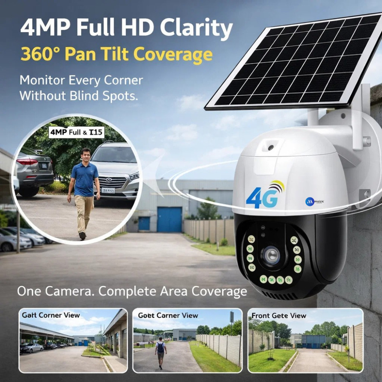 Image of Maizic Smarthome Gorilla 4G Solar PTZ Outdoor CCTV Camera | 4MP FHD | 360 View | 8000mAh Battery Security Camera