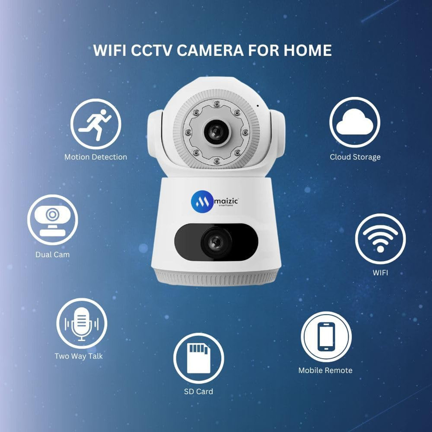 Image of Maizic Smarthome Astro [4MP+4MP] FHD Dual Lens & Dual Screen View WiFi Indoor CCTV Camera Security Camera