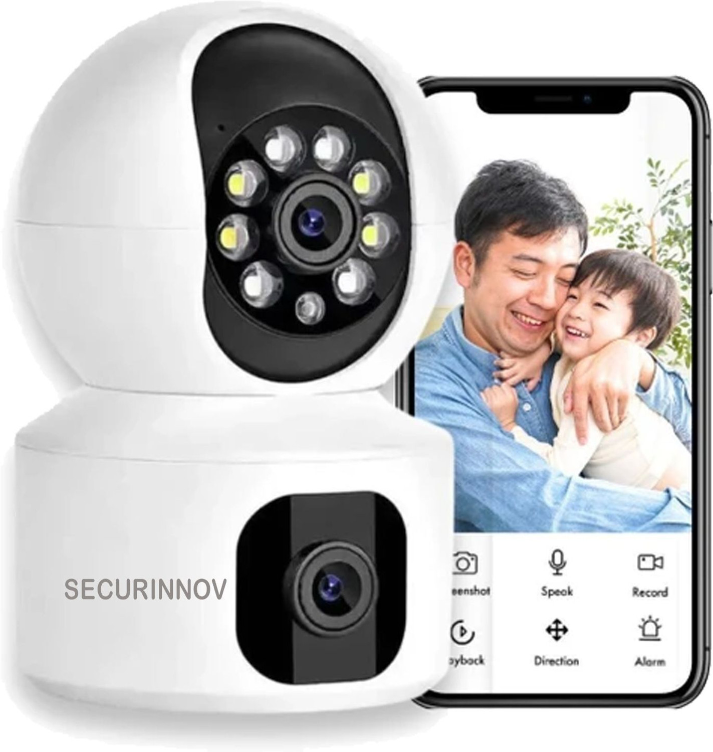 Image of securinnov 5M WiFi Dual Lens Security | 360 Rotation Full HD CCTV Camera Security Camera