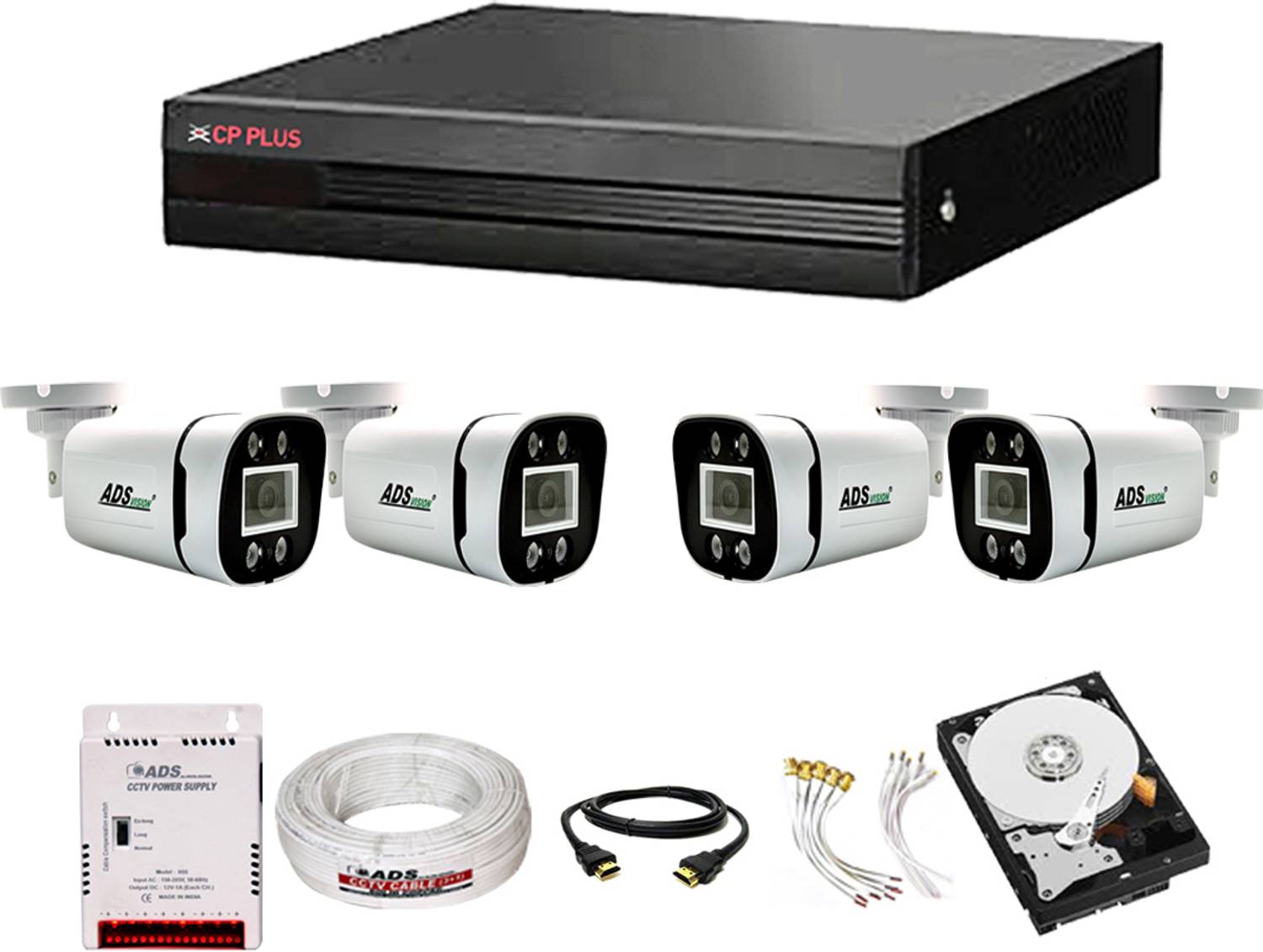 CP PLUS 4ch DVR 4BULLET CAMERA 3MP WITH AUDIO 500GB HDD Security Camera