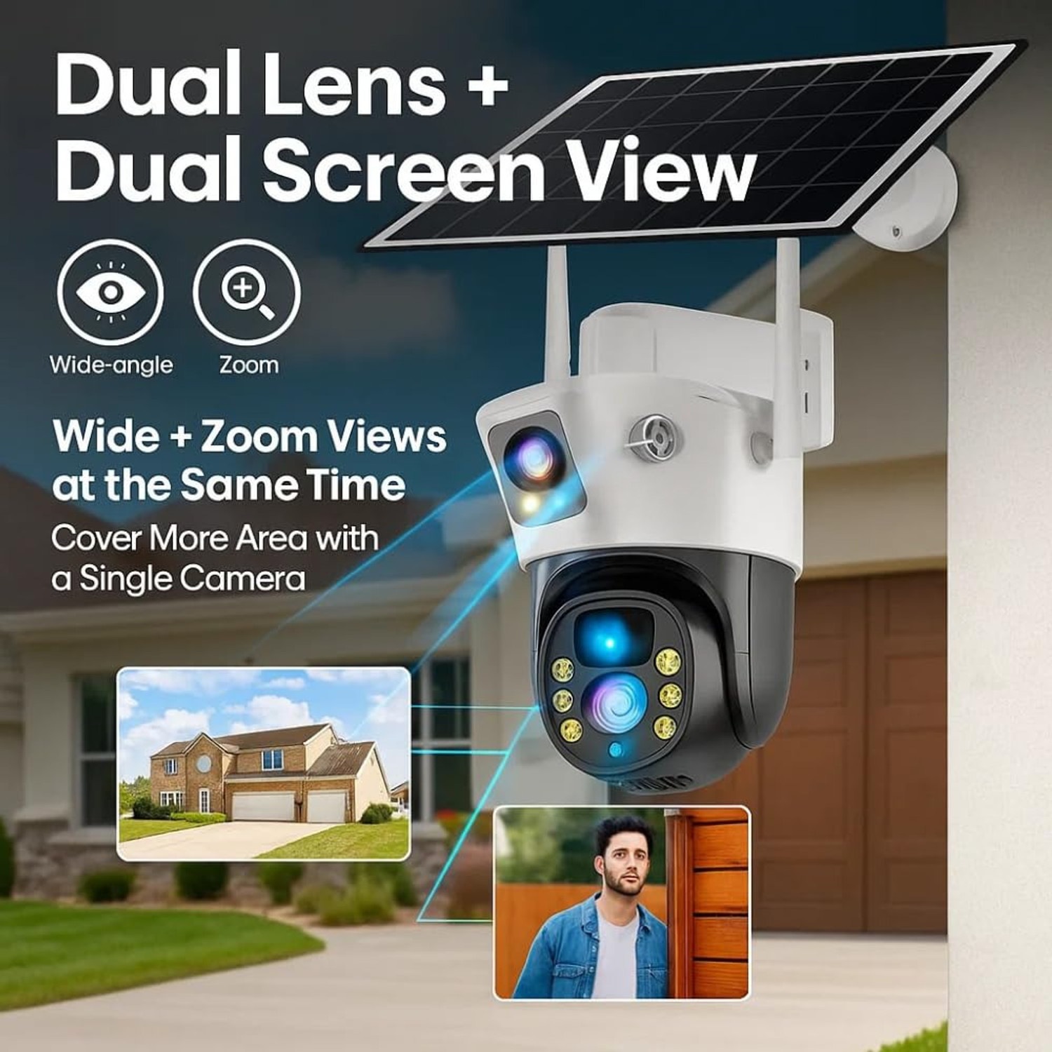 Image of Supercams 4G Solar Security Camera | 5+5MP UHD Dual Lens /Screen Outdoor Security Camera