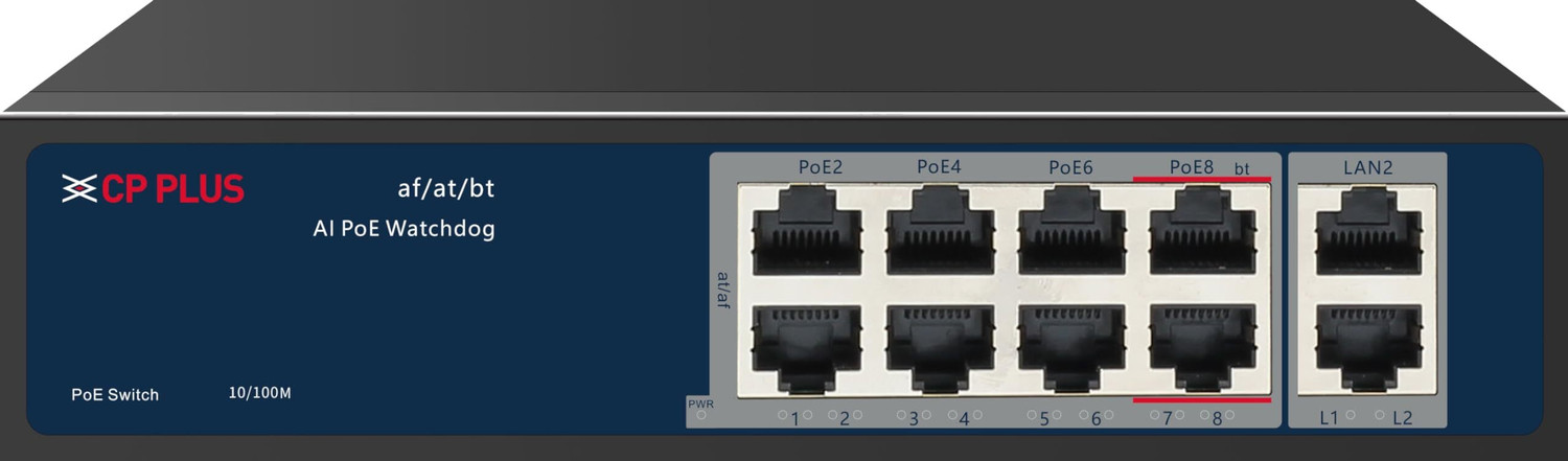 Image of CP PLUS POE SWITCH 8PORT (CP-ANW-HPU8H2-N12) Security Camera