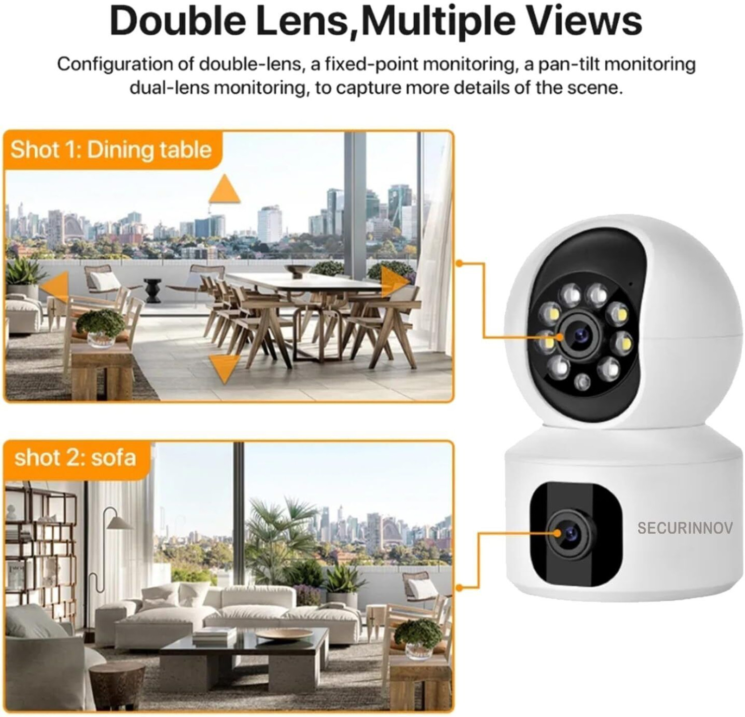 Image of securinnov 5M WiFi Dual Lens Security | 360 Rotation Full HD CCTV Camera Security Camera