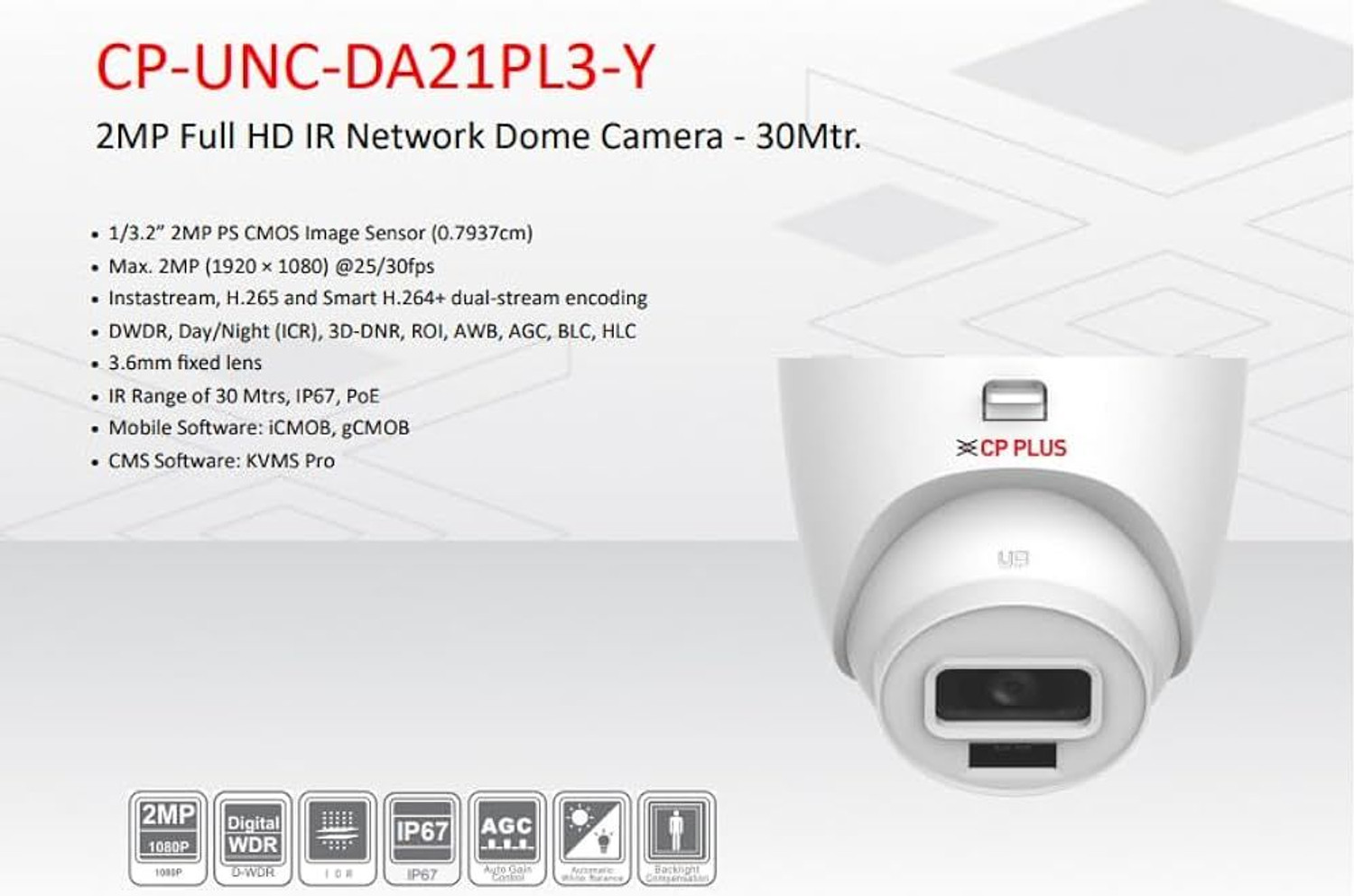Image of CP PLUS CP-UNC-DA21PL3-V3-0280 2MP IP Dome Network CCTV Security Camera