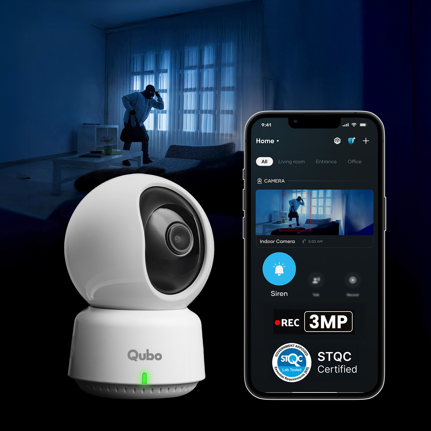 Image of Qubo Smart 360 degree 2K|3MP(2026 Edition)|AI App Alerts|Alarm|Cloud+SD Storage|Wi-Fi Security Camera