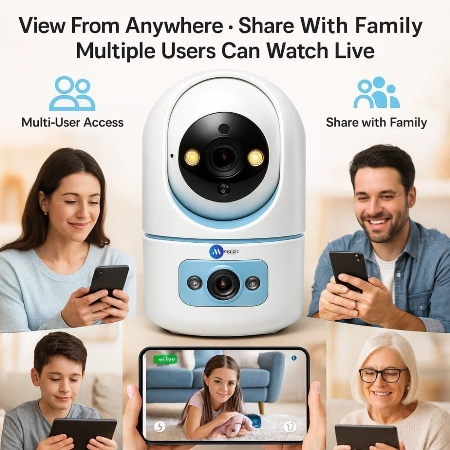 Image of Maizic Smarthome Pikacam 4MP Dual Lens Indoor WiFi PTZ Camera, Color Night Vision, Two-Way Audio Security Camera