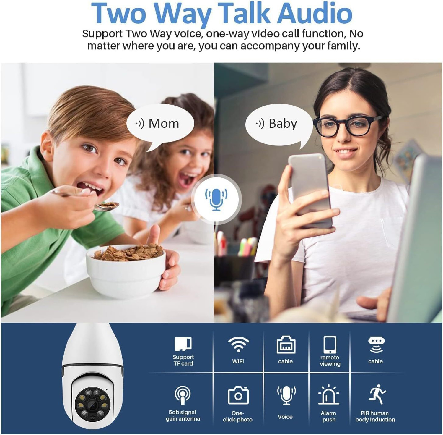 Image of m2wear WiFi Bulb Camera 1080p with Wireless Smart IP CCTV Camera Security Camera Security Camera