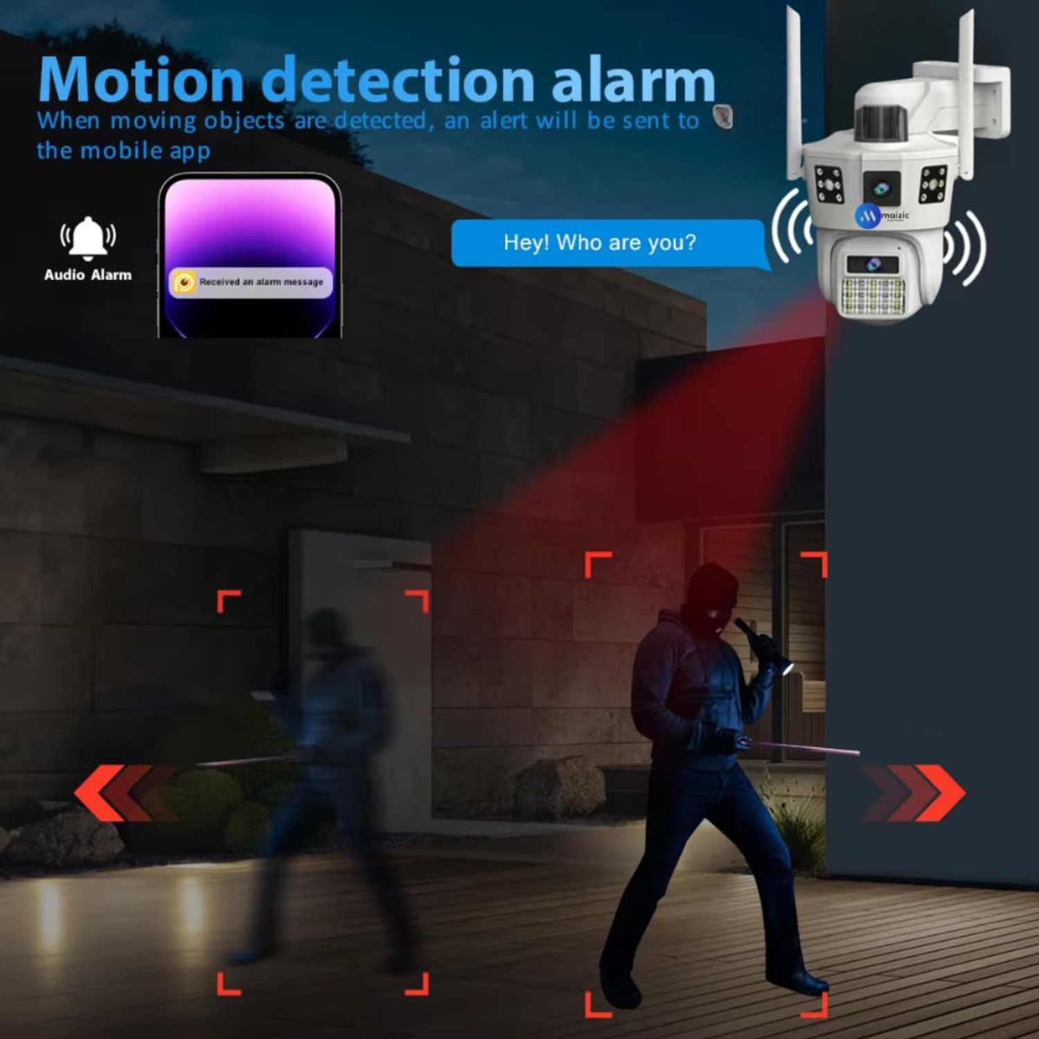 Image of Maizic Smarthome Tricam White 2K 6+6 MP 2 lens+3 Screens Outdoor Wifi CCTV Security Camera