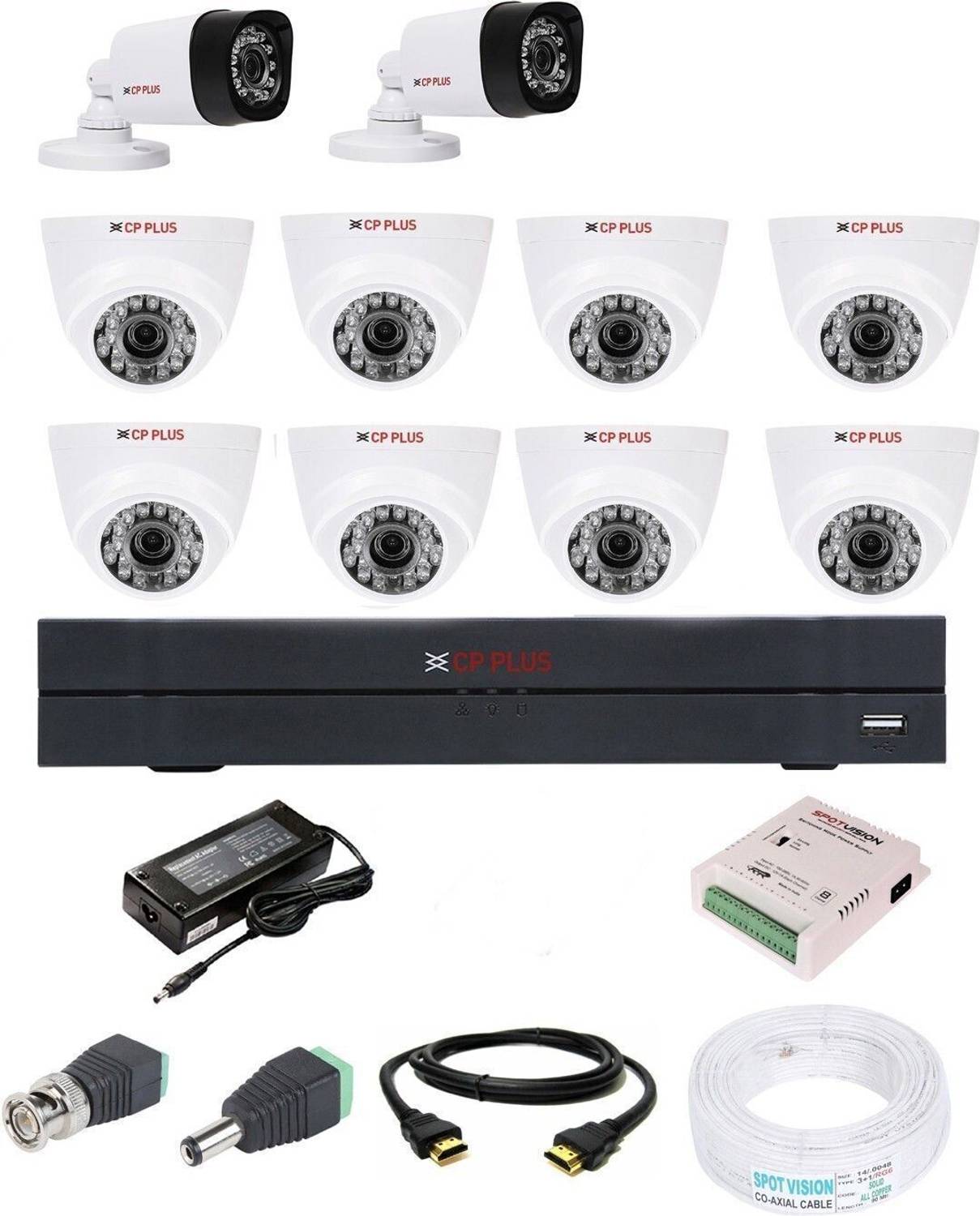 CP PLUS 16 Channal HD DVR, 2.4MP 2 BULLET, 8 DOME CAMERA ,Full combo set Security Camera