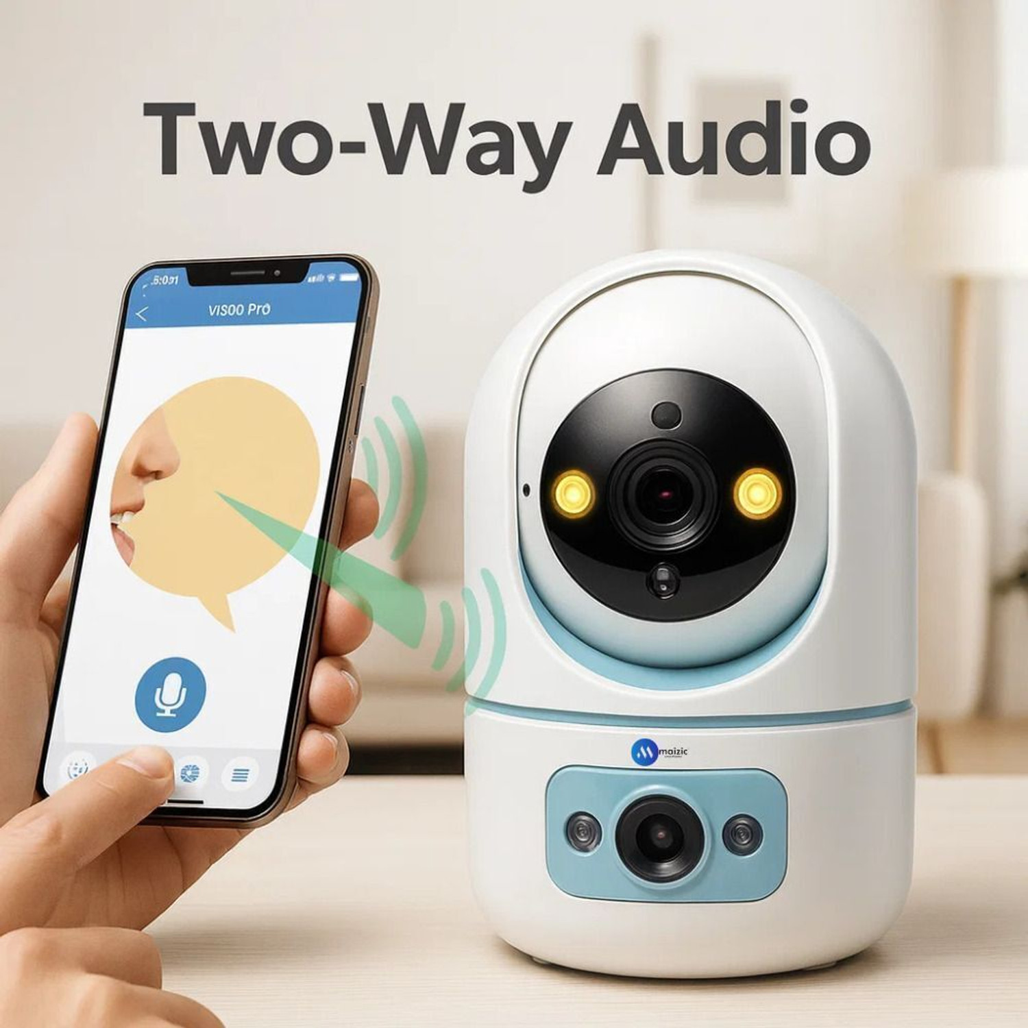 Image of Maizic Smarthome Pikacam 4MP Dual Lens Indoor WiFi PTZ Camera, Color Night Vision, Two-Way Audio Security Camera