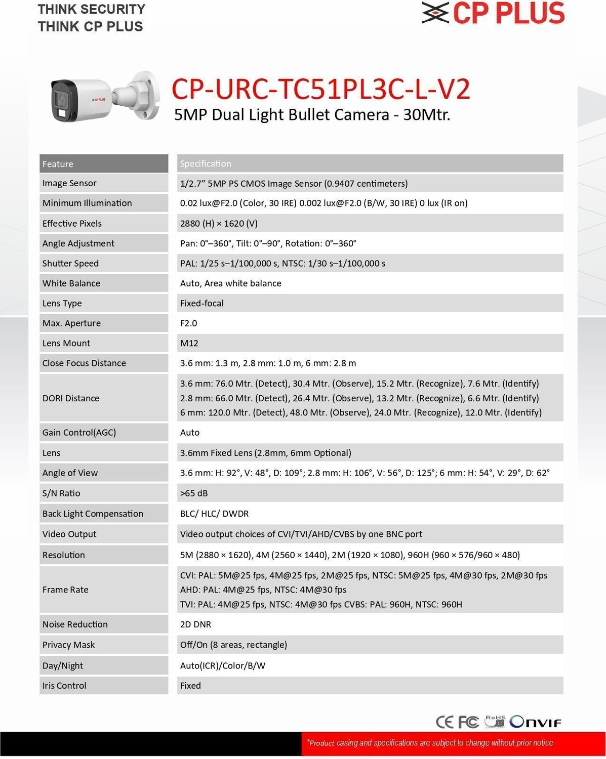 Image of CP PLUS 5MP Dual Light Bullet Outdoor Camera - 30Mtr.(CP-URC-TC51PL3C-L-V2) Security Camera