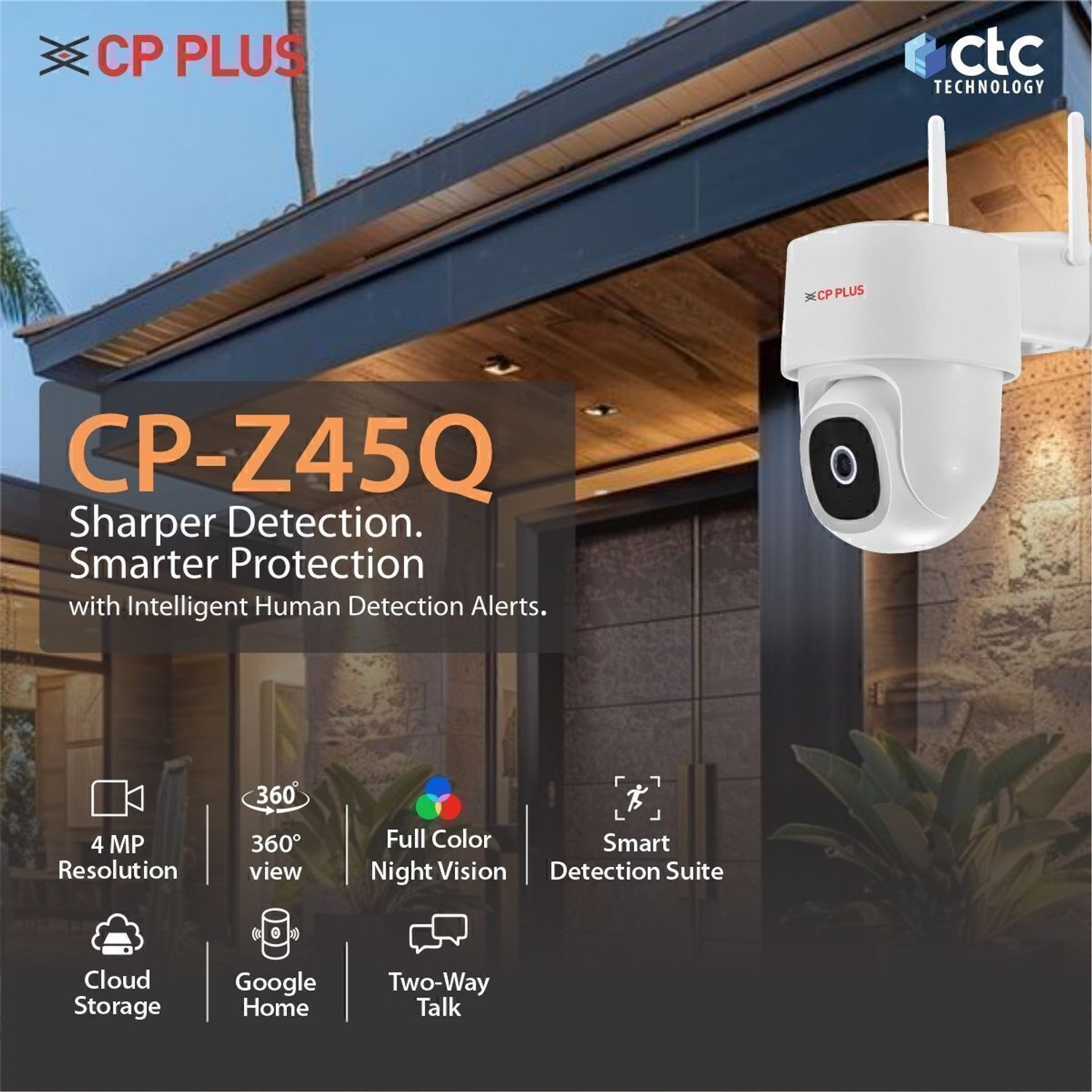Image of CP PLUS CP-Z45Q 4MP Wi-Fi Pan Tilt Camera with Full Color Night Vision & Motion Alerts Security Camera