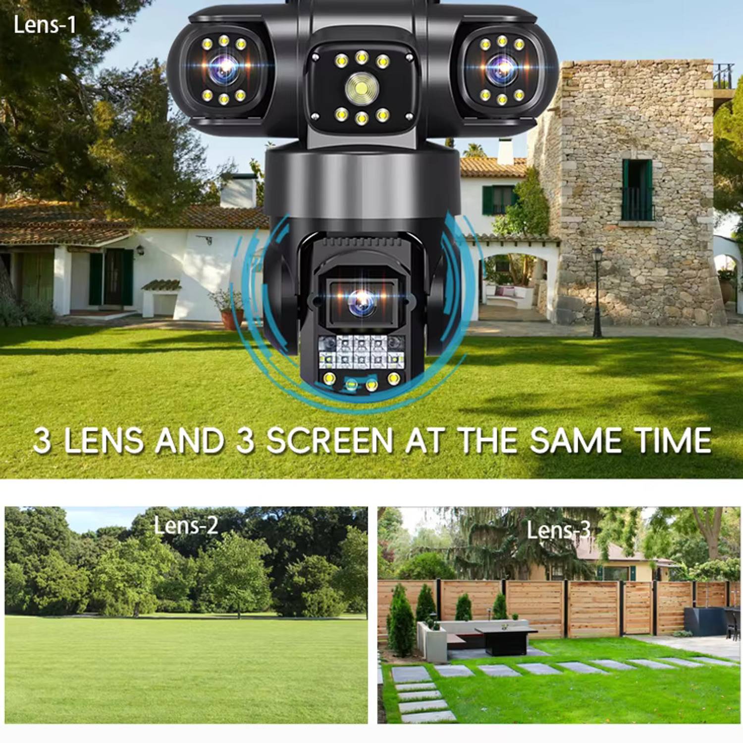 OSQD 4+4+4MP 4G SIM Triple Lens PTZ CCTV Camera - Image 2