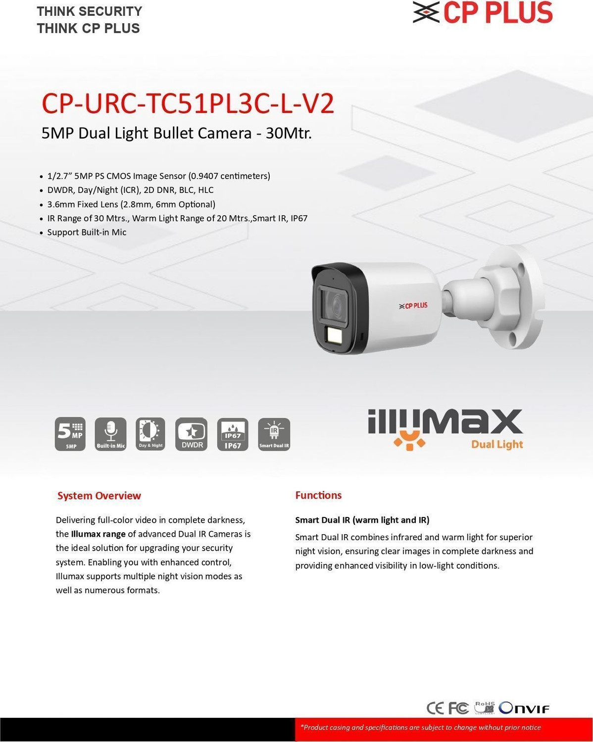 Image of CP PLUS 5MP Dual Light Bullet Outdoor Camera - 30Mtr.(CP-URC-TC51PL3C-L-V2) Security Camera