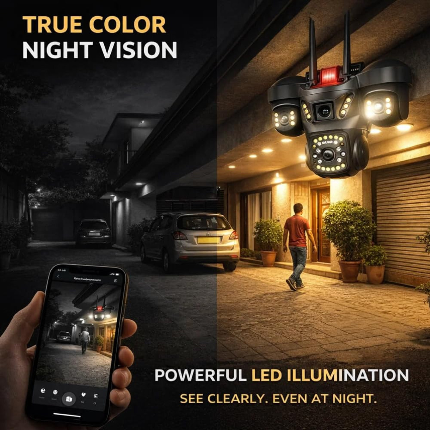 Image of Supercams Trion Triple Lens WiFi CCTV Camera | (5MPx3) Ultra HD Outdoor Security Camera