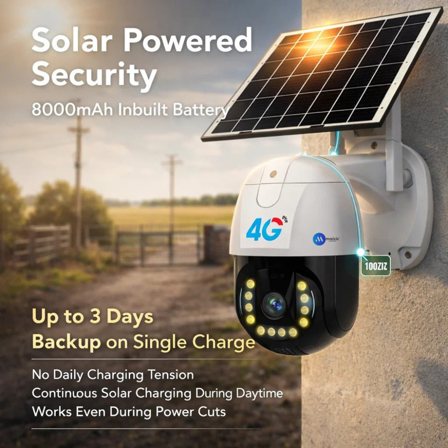 Image of Maizic Smarthome Gorilla 4G Solar PTZ Outdoor CCTV Camera | 4MP FHD | 360 View | 8000mAh Battery Security Camera
