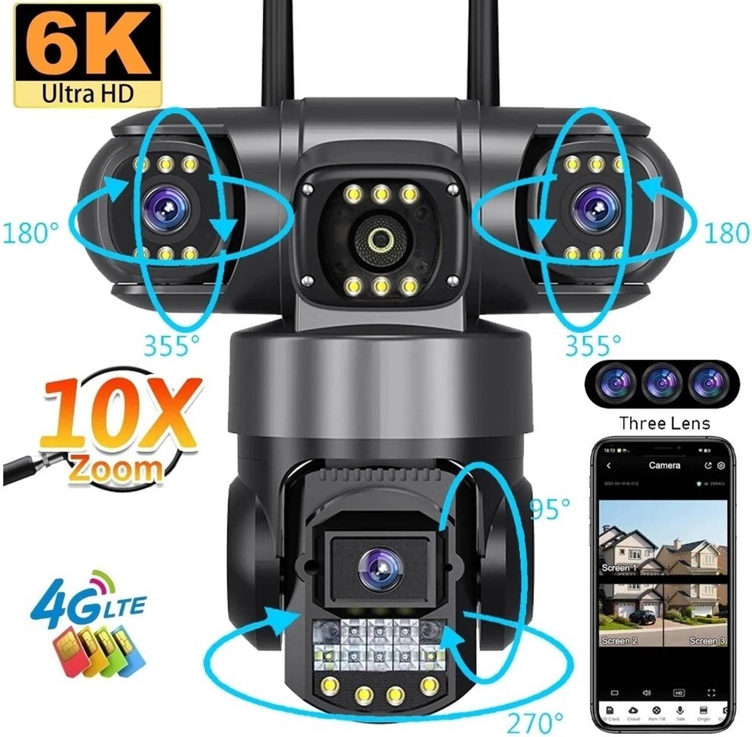 OSQD 4+4+4MP 4G SIM Triple Lens PTZ CCTV Camera - Image 1