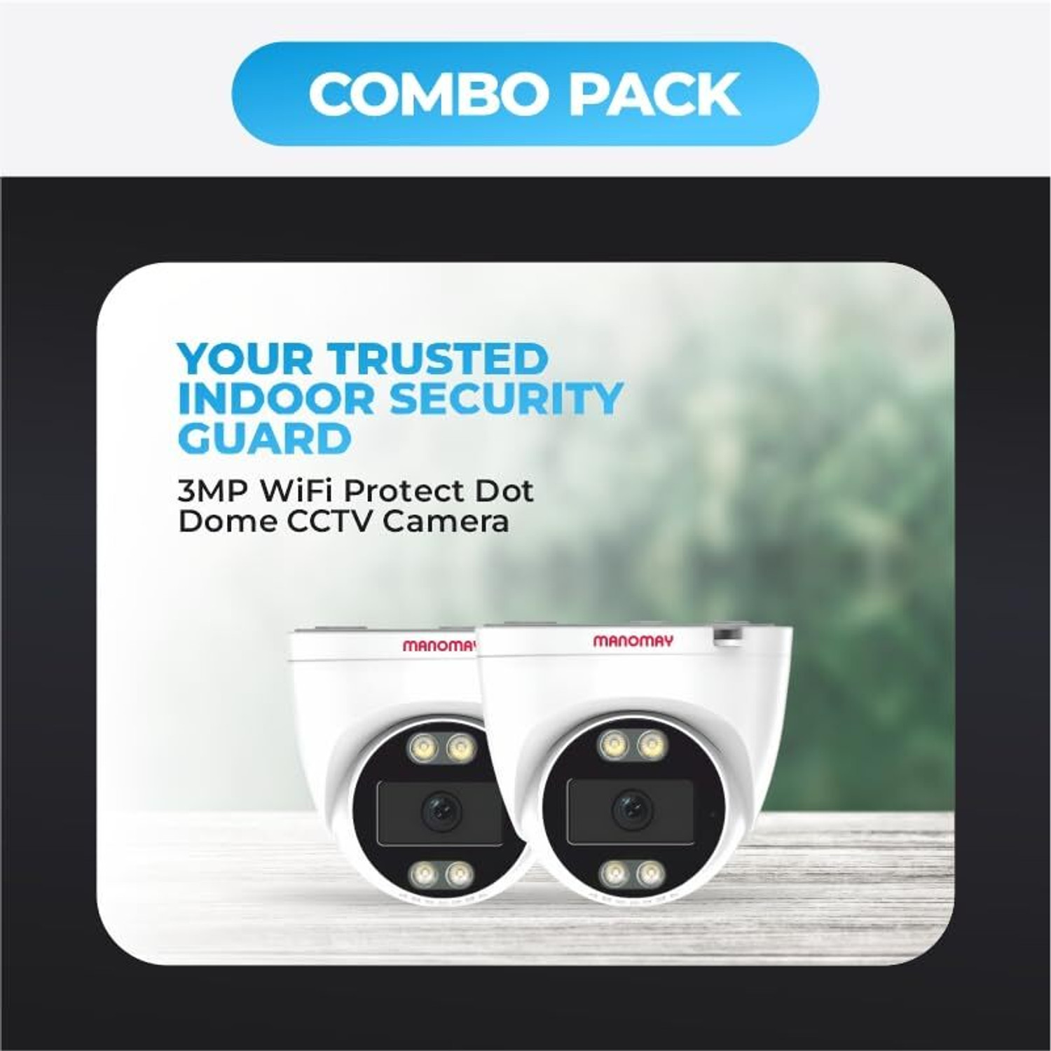 Image of Manomay Pack of 2 BIS STQC Certified 3MP WiFi Dome AI Human Detection Smart Security Camera