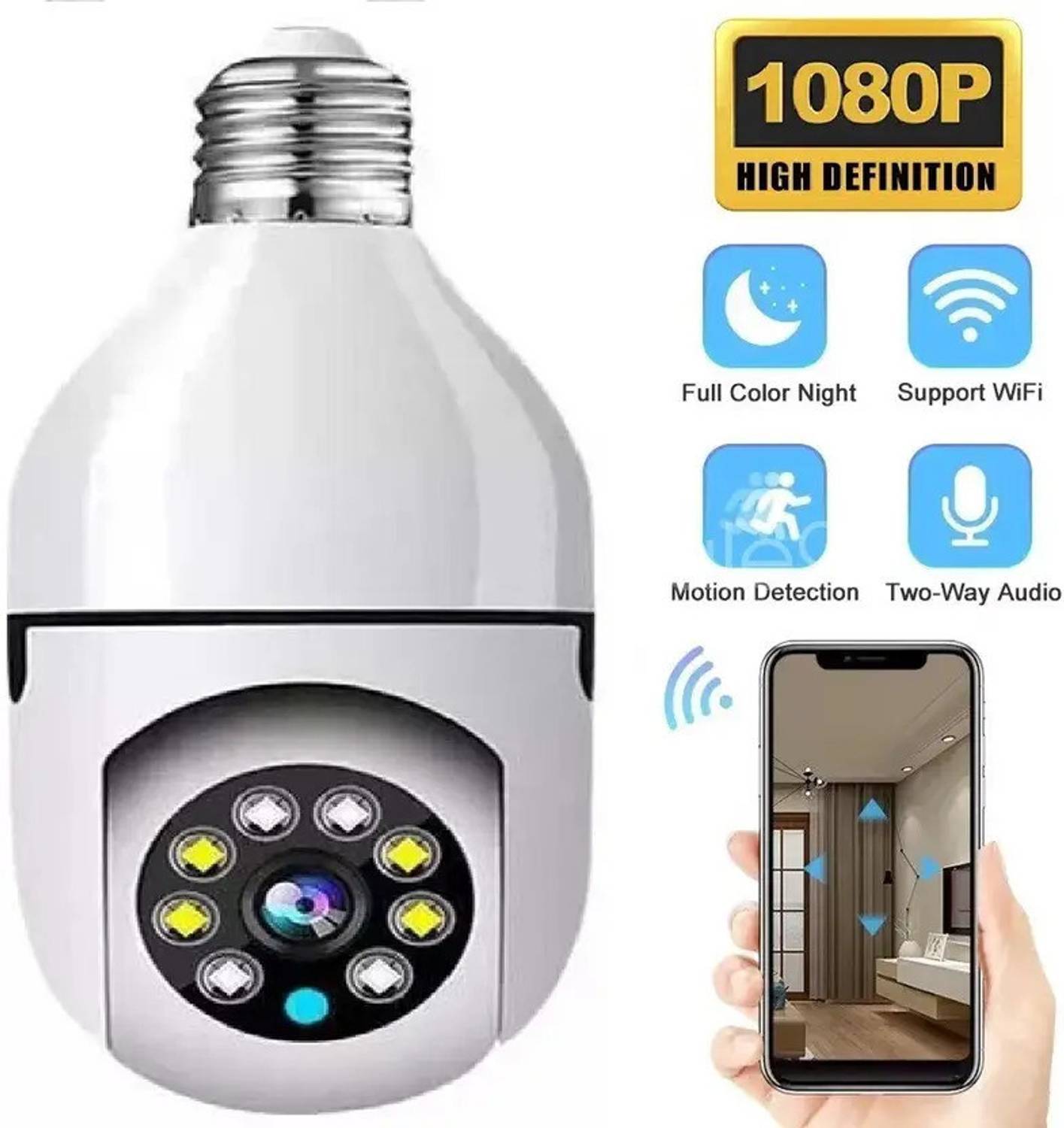 SKY HUB Wireless Bulb Shape PTZ V380 Pro Indoor 360° Spy Camera cctv camera for home Security Camera