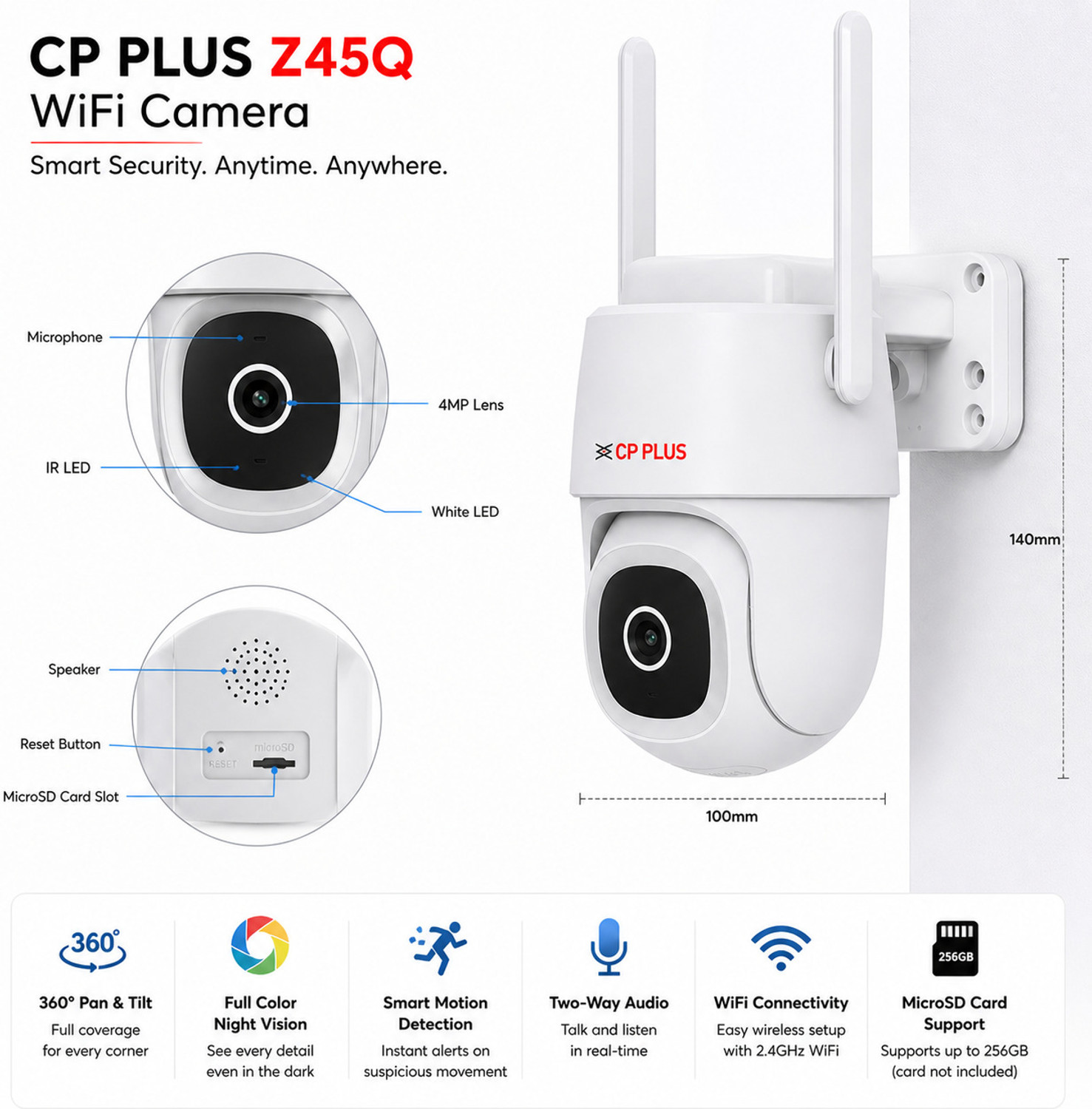 Image of CP PLUS CP-Z45Q 4MP Wi-Fi Pan Tilt , Full Color Night Vision & Motion Alerts Security Camera