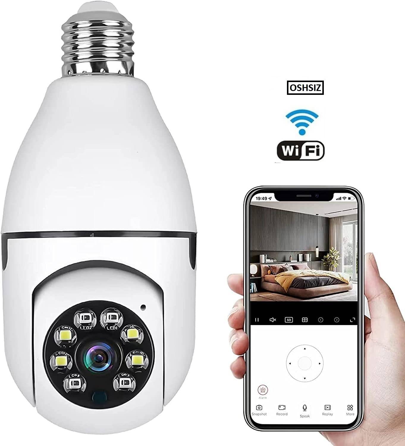 OSHSIZ HD 1080P WiFi CCTV Camera E27 Bulb Shape PTZ V380 Pro CCTV Security Camera