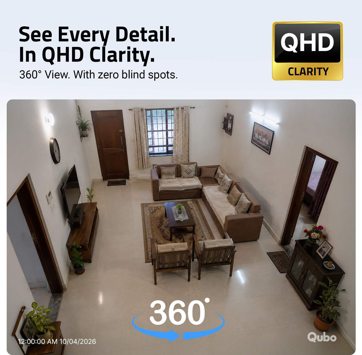 Image of Qubo Smart 360 degree Pro 4MP | AI App Alerts | Alarm |Cloud+SD Storage | Wi-Fi Security Camera
